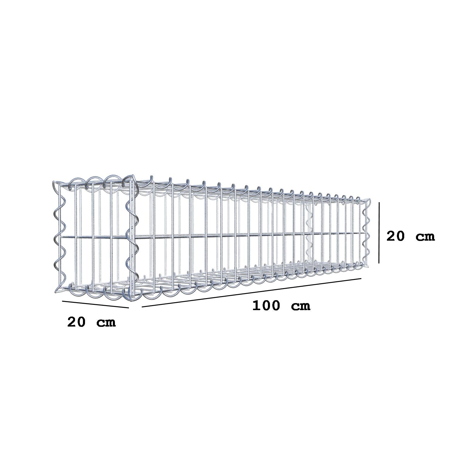 Gabião 100 cm x 20 cm x 20 cm (C x A x P), malhagem 5 cm x 10 cm, espiral