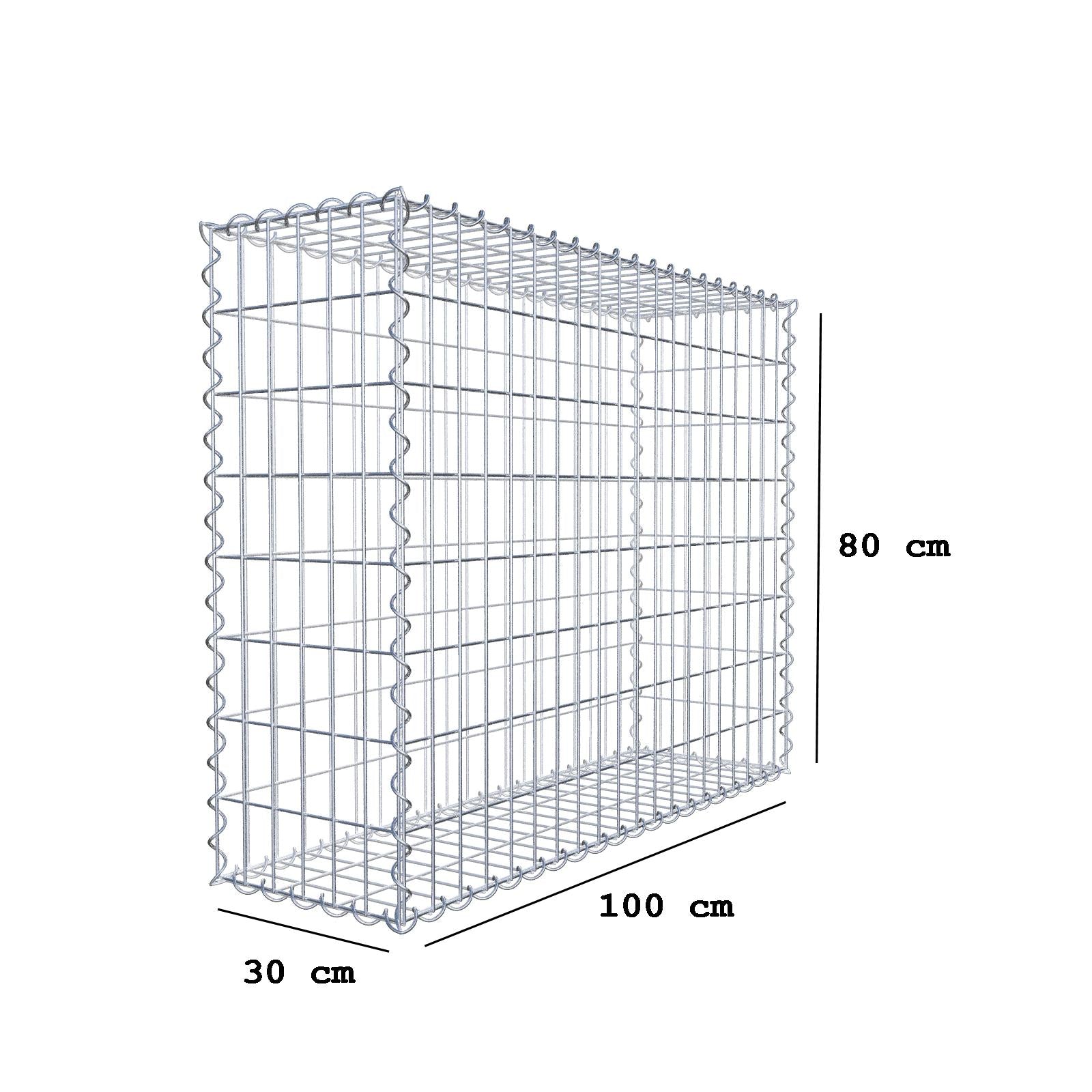 Gabione 100 cm x 80 cm x 30 cm (L x H x T), Maschenweite 5 cm x 10 cm, Spirale