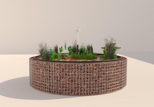 Gabion bassin surélevé rond, diamètre extérieur 202 cm, hauteur 50 cm, mailles 5 x 5 cm, épaisseur de paroi 15 cm