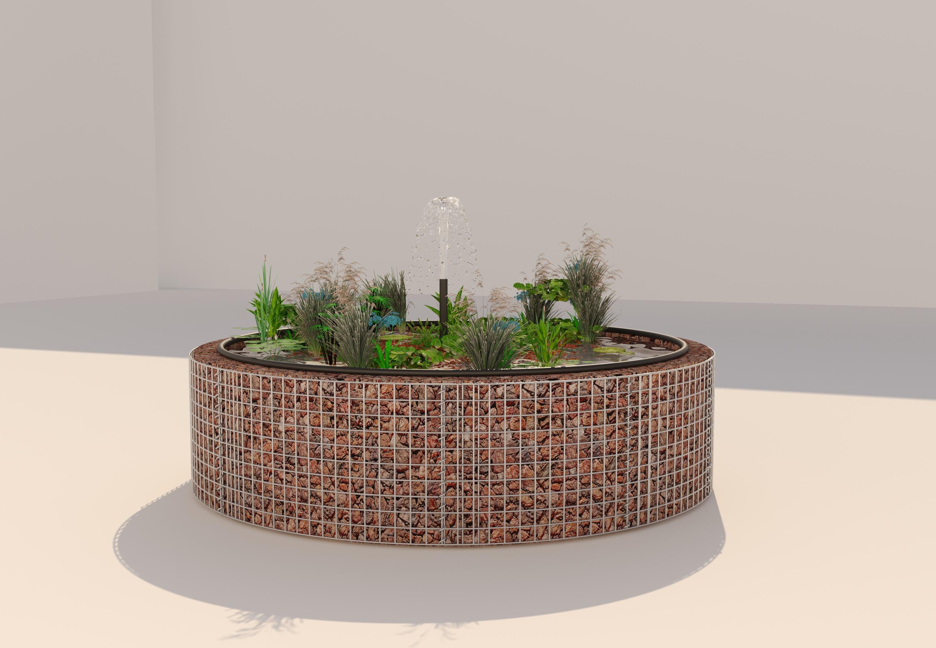 Tanque elevado de gabiões, redondo, diâmetro exterior 202 cm, altura 50 cm, dimensão da malha 5 x 5 cm, espessura da parede 15 cm