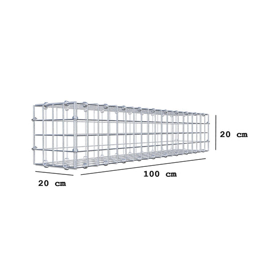 Gavión 100 cm x 20 cm x 20 cm (L x A x P), luz de malla 5 x 5 cm, anillo en espiral