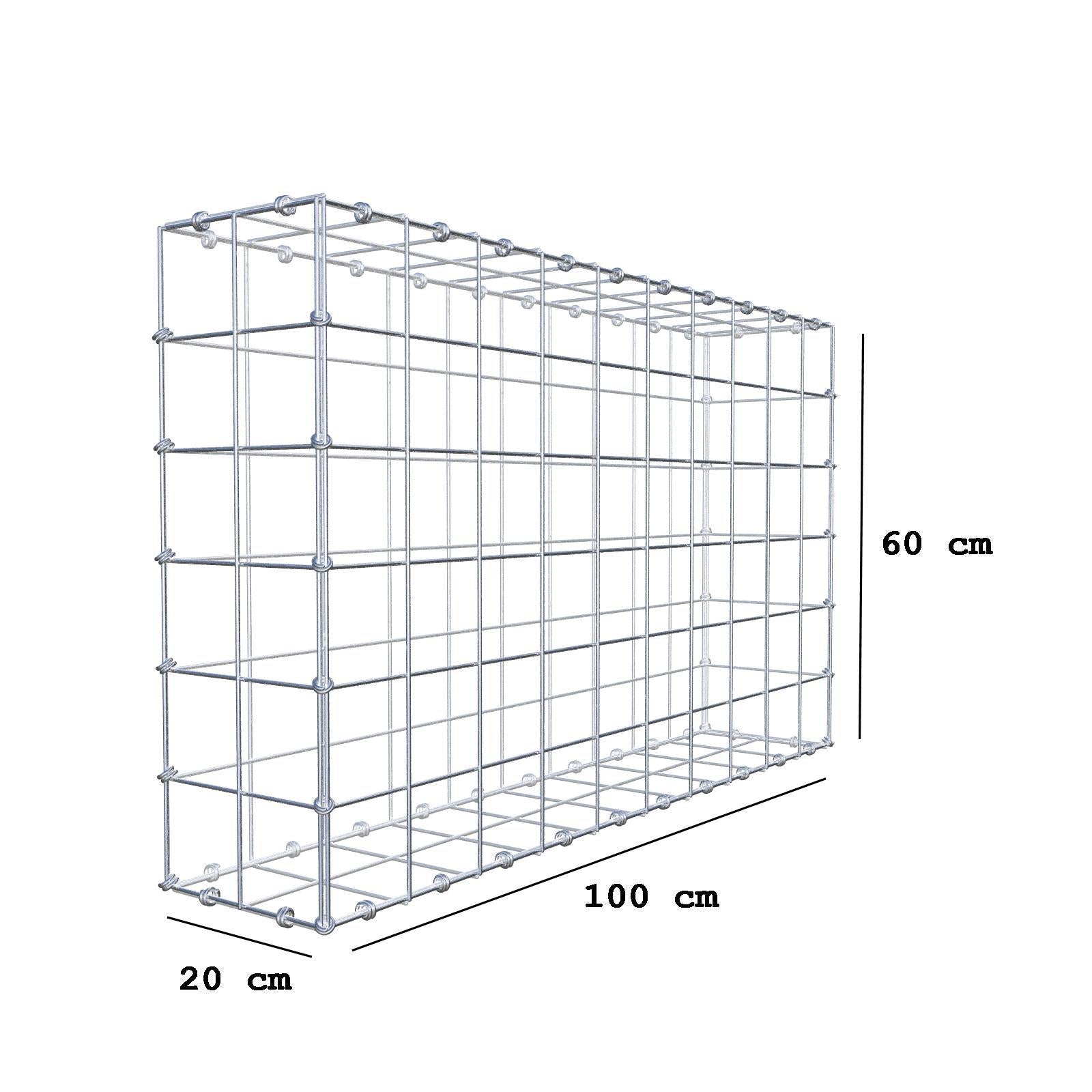 Gabione 100 cm x 60 cm x 20 cm (L x H x T), Maschenweite 10 x 10 cm, Spiralring