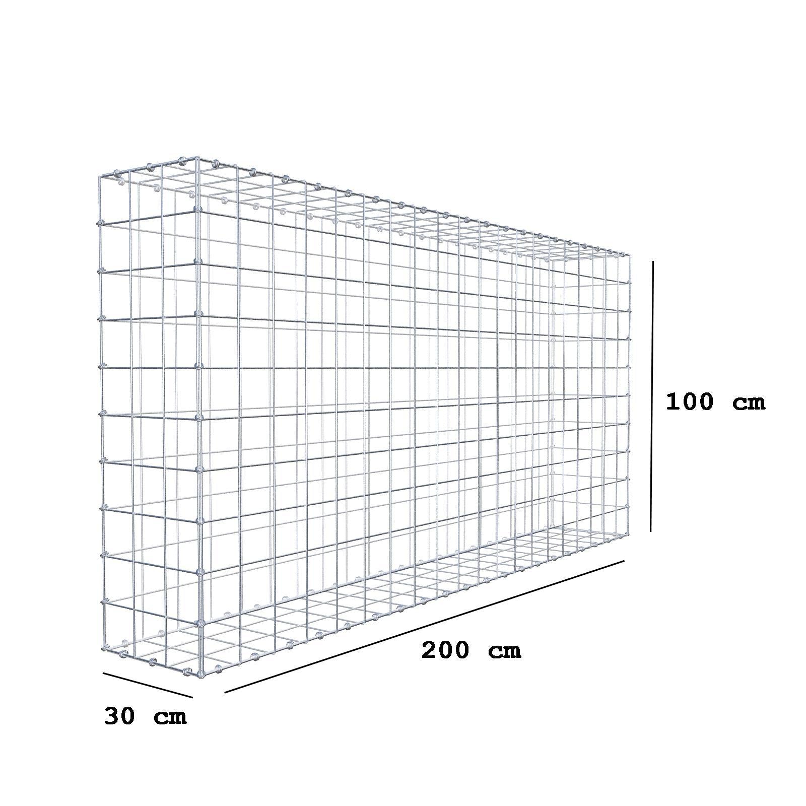 Gabbione 200 cm x 100 cm x 30 cm (L x H x P), maglia 10 x 10 cm, anello a spirale