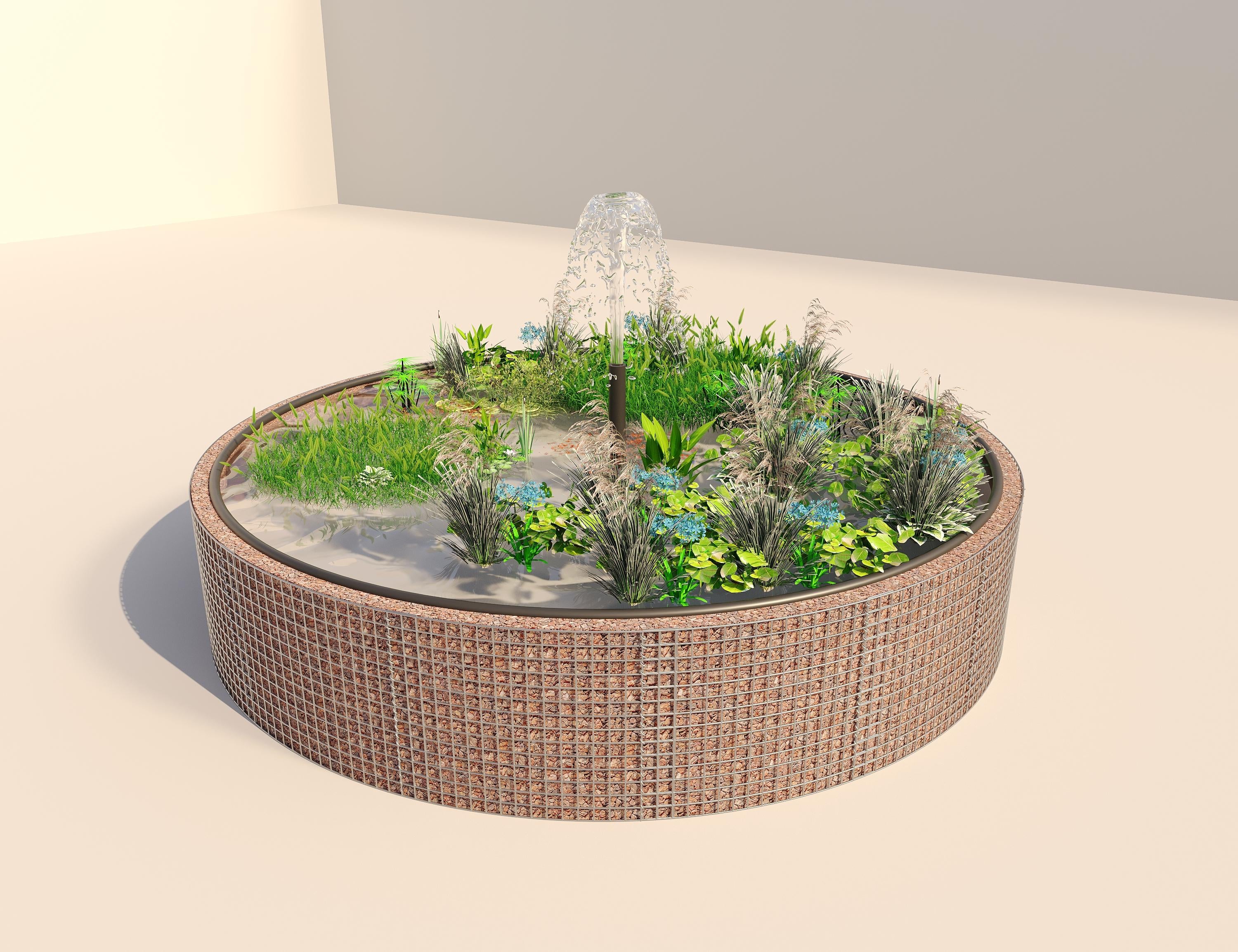 Gabbione per laghetti rialzati rotondo, diametro esterno 412 cm, altezza 80 cm, maglia 5 x 5 cm, spessore parete 15 cm