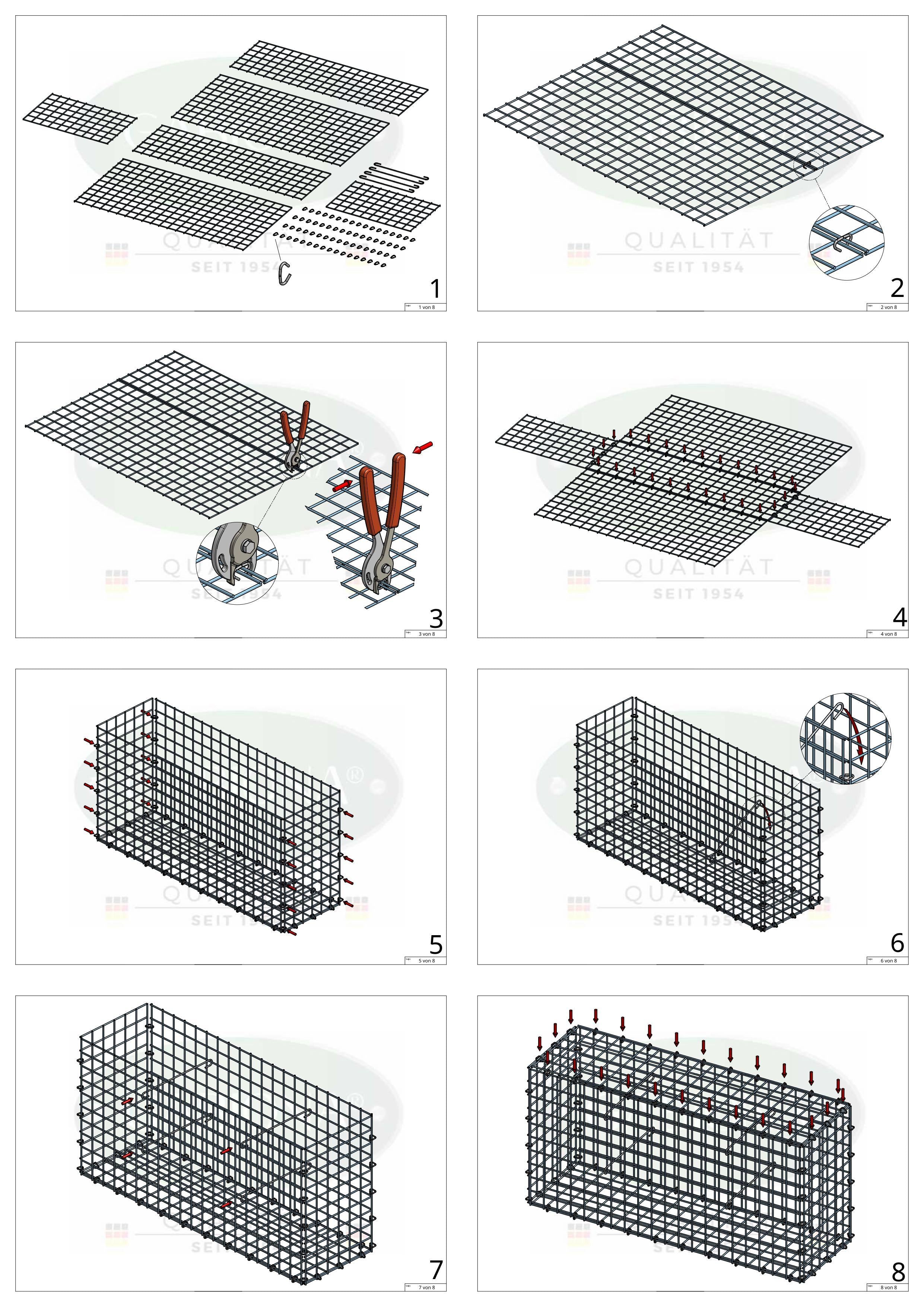Gabion 100 cm x 50 cm x 40 cm (L x H x P), mailles 5 cm x 5 cm, anneau en C