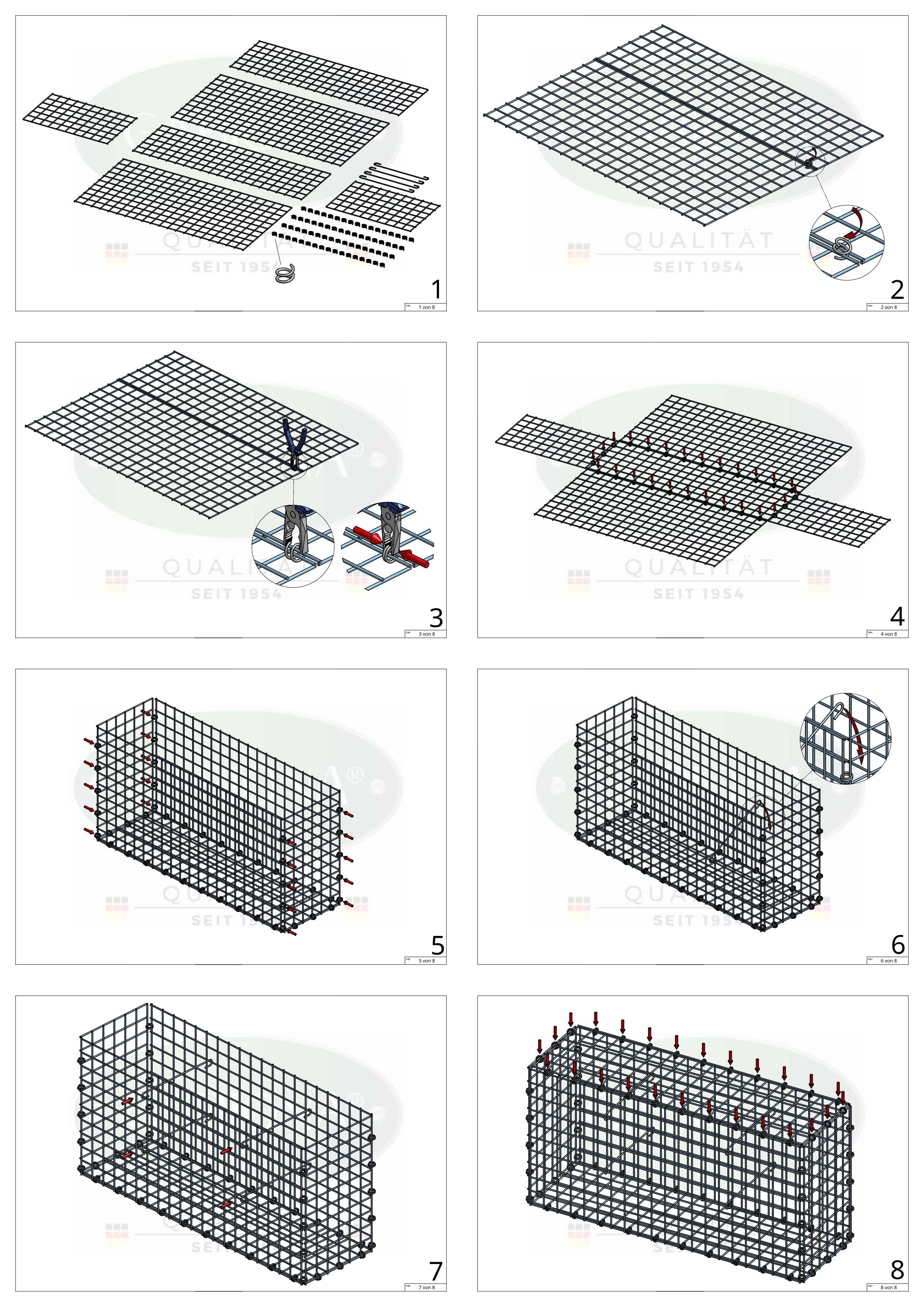 Gabion 100 cm x 30 cm x 50 cm (L x H x D), maskstorlek 5 x 5 cm, spiralring