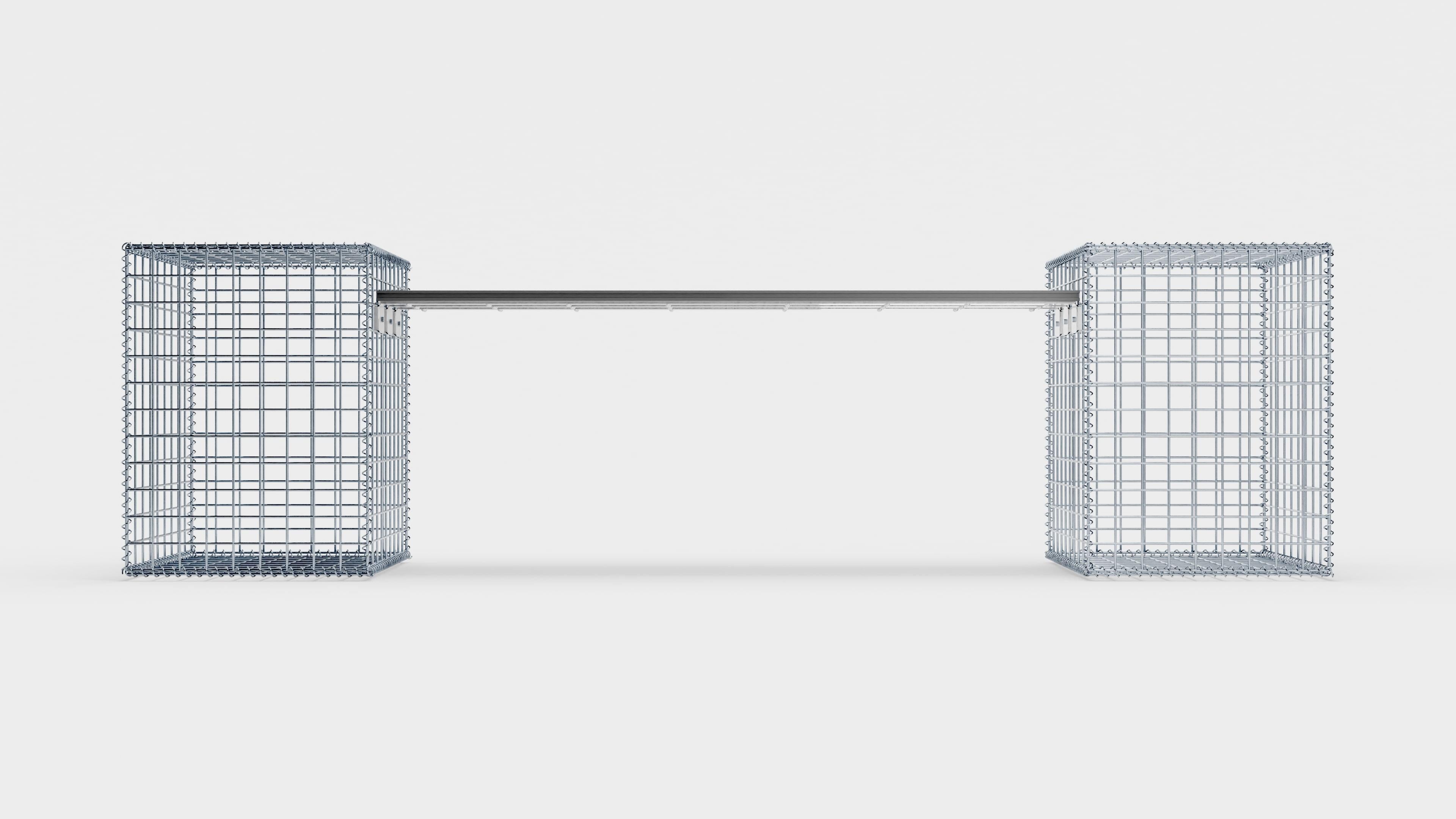 Banc en gabion avec 2 gabions en spirale, 205 cm de longueur x 60 cm de hauteur x 40 cm de profondeur, galvanisé, MW 5 x 5 cm, avec revêtement recyclé en anthracite