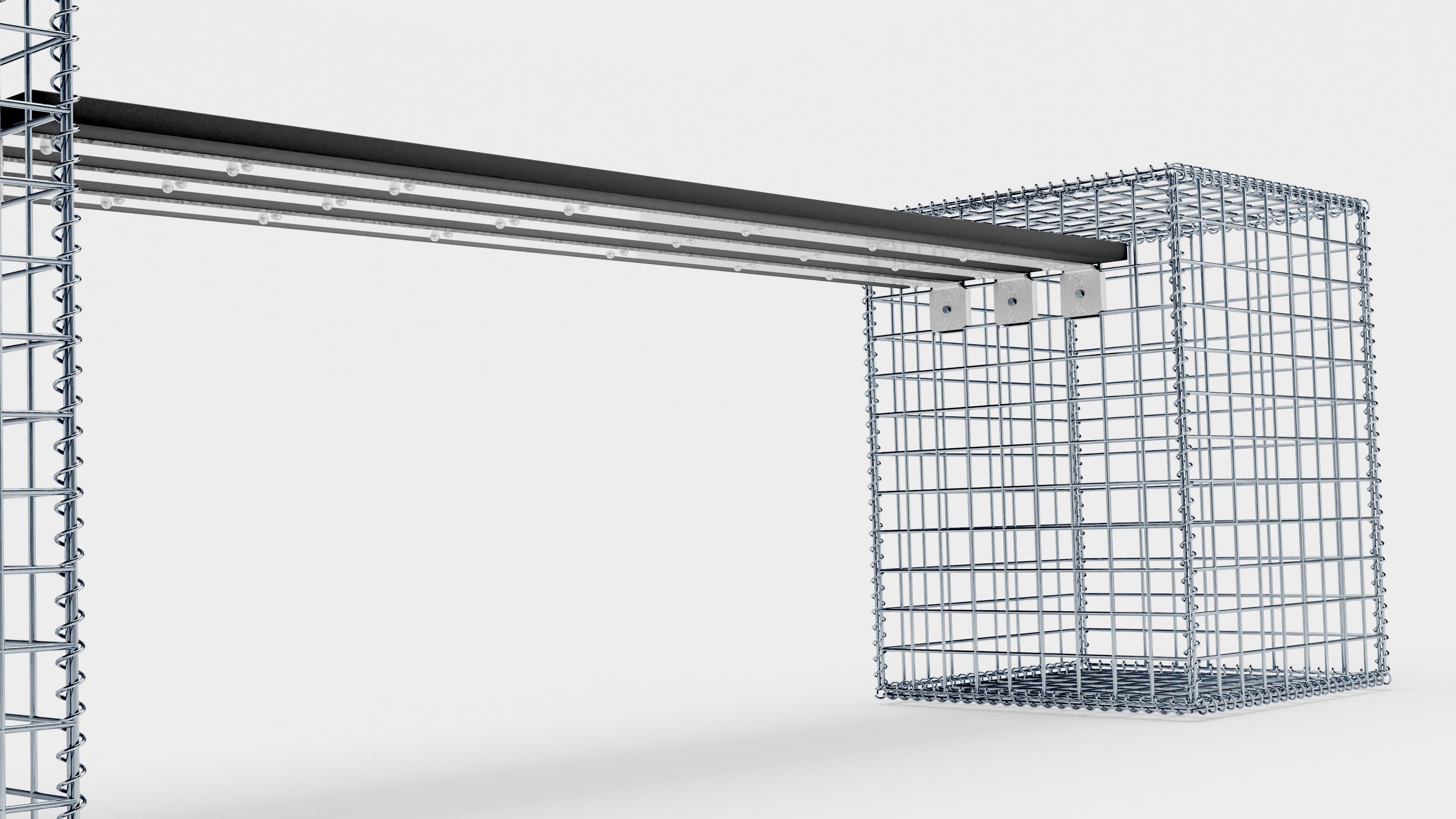 Schanskorfbank met 2 spiraalvormige schanskorven, 205 cm lang x 60 cm hoog x 40 cm diep, gegalvaniseerd, MW 5 x 5 cm, met gerecycled bovenblad in antraciet