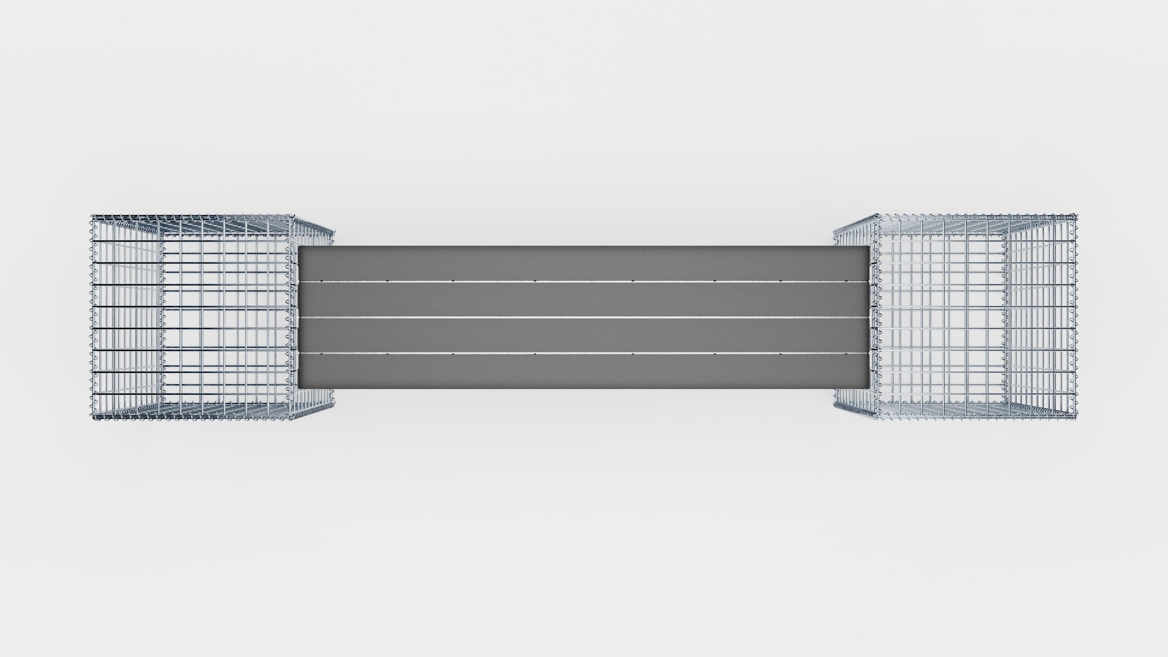 Schanskorfbank met 2 spiraalvormige schanskorven, 205 cm lang x 60 cm hoog x 40 cm diep, gegalvaniseerd, MW 5 x 5 cm, met gerecycled bovenblad in antraciet
