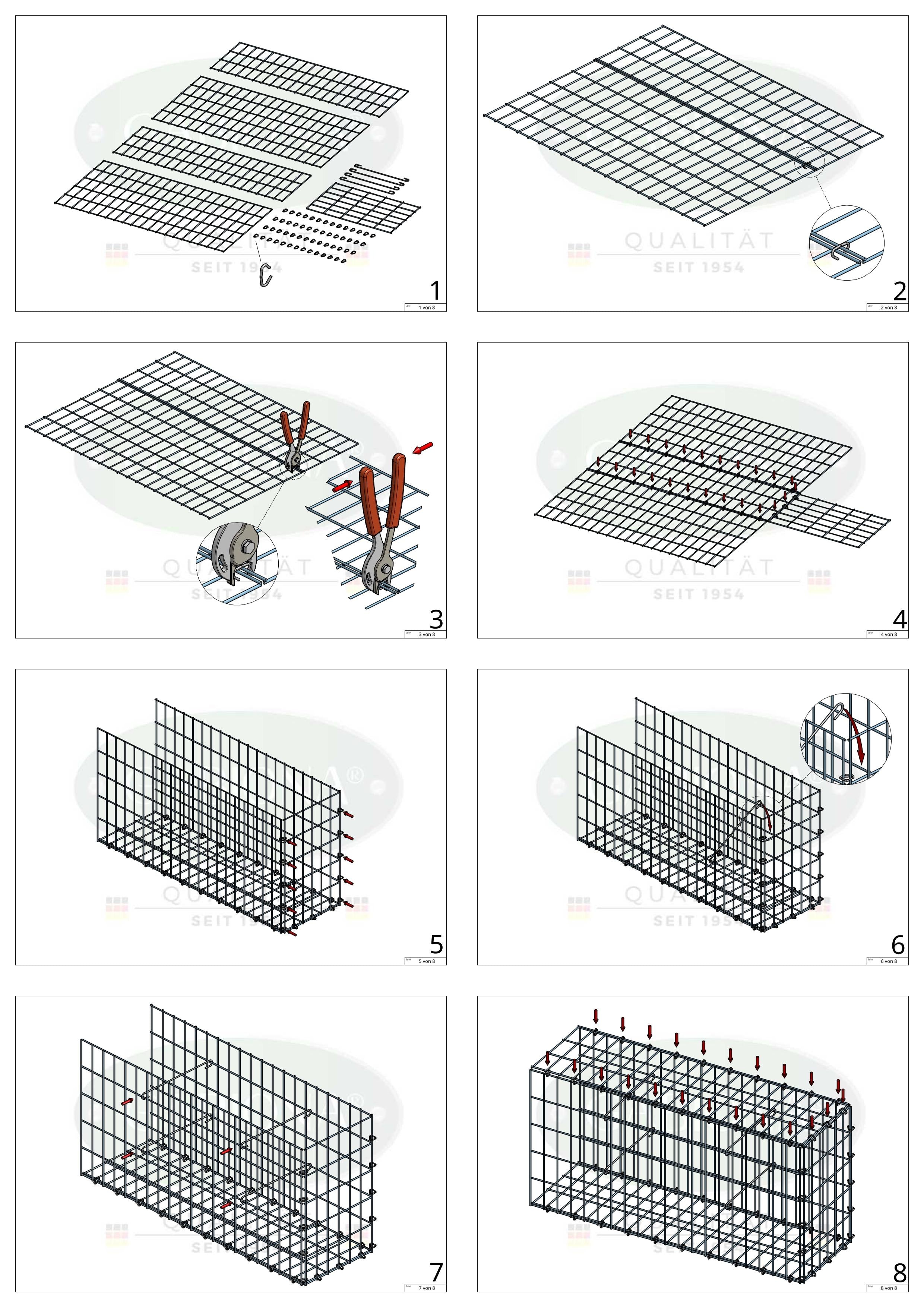 Mounted gabion type 2 100 cm x 90 cm x 30 cm, mesh size 5 cm x 10 cm, C-ring
