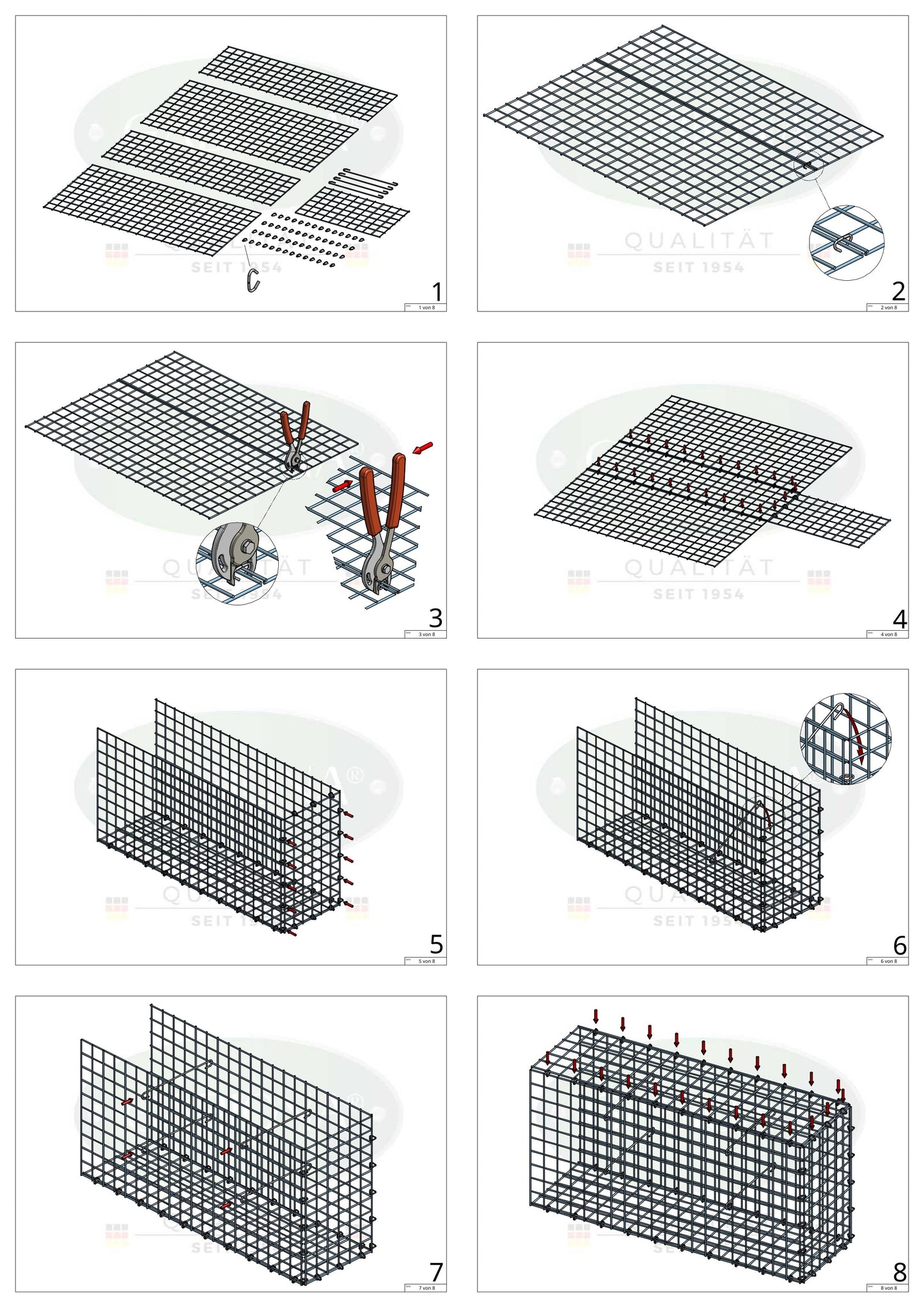 Mounted gabion type 2 100 cm x 90 cm x 50 cm (L x H x D), mesh size 5 cm x 5 cm, C-ring