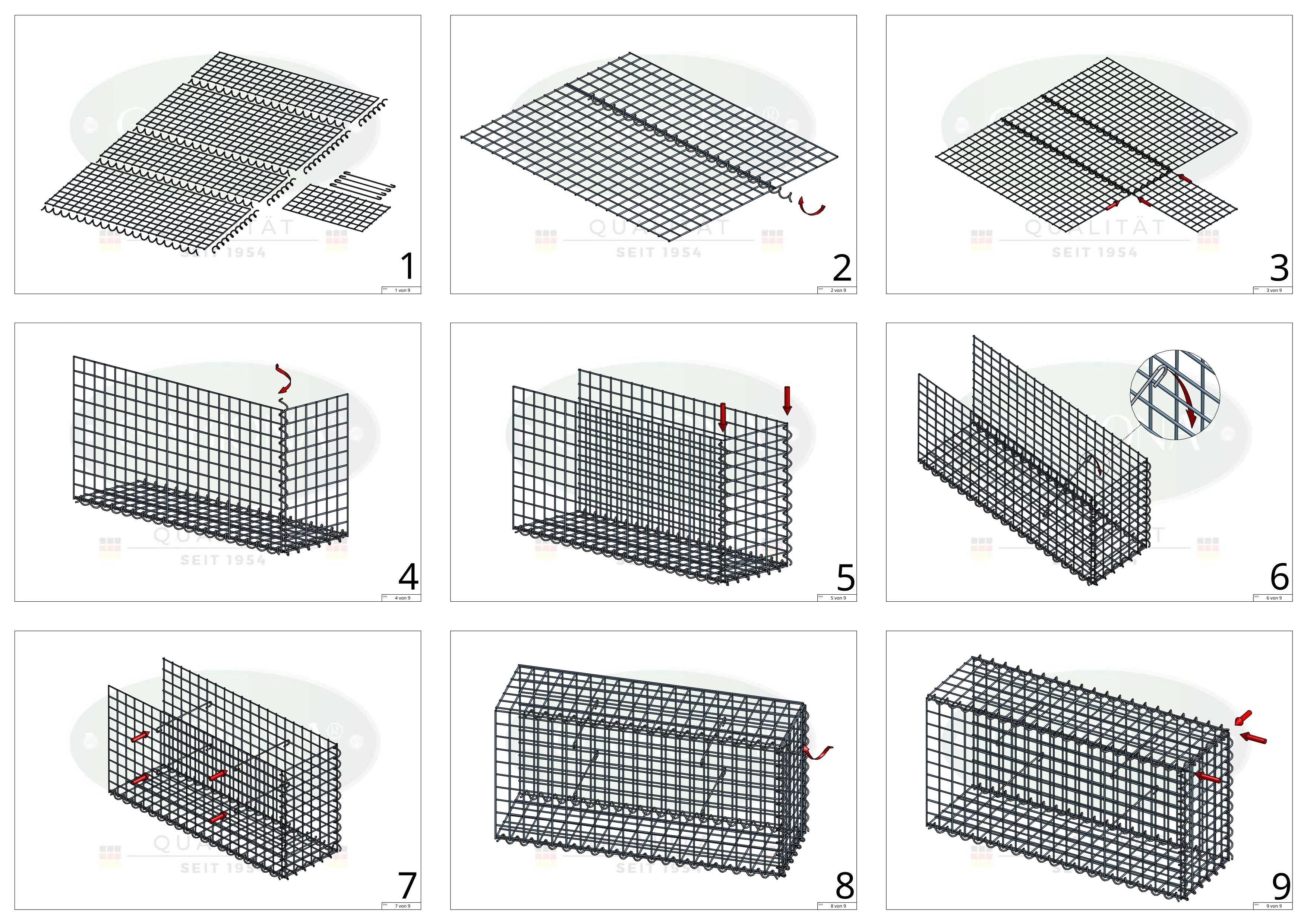 Grown-on gabion type 2 100 cm x 100 cm x 40 cm (L x H x D), mesh size 5 cm x 5 cm, spiral