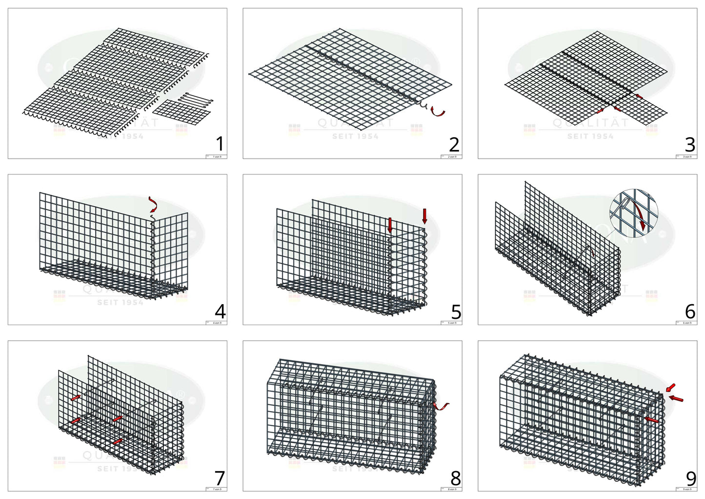 Opvokset gabion type 2 100 cm x 30 cm x 40 cm (L x H x D), maskestørrelse 5 cm x 5 cm, spiral