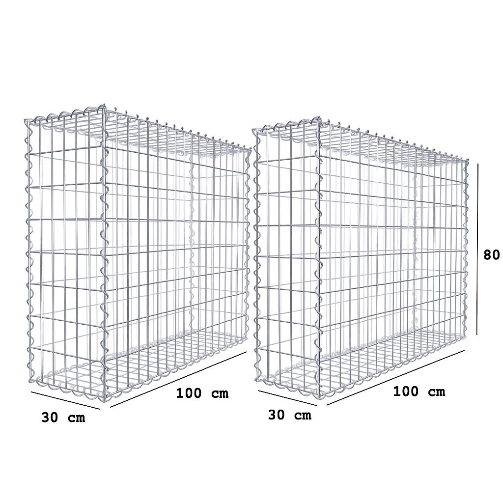 Set di 2 gabbioni 100 x 80 x 30 cm (L x A x P), dimensione maglia 5 x 10 cm, chiusura a spirale, spessore filo 4,5 mm