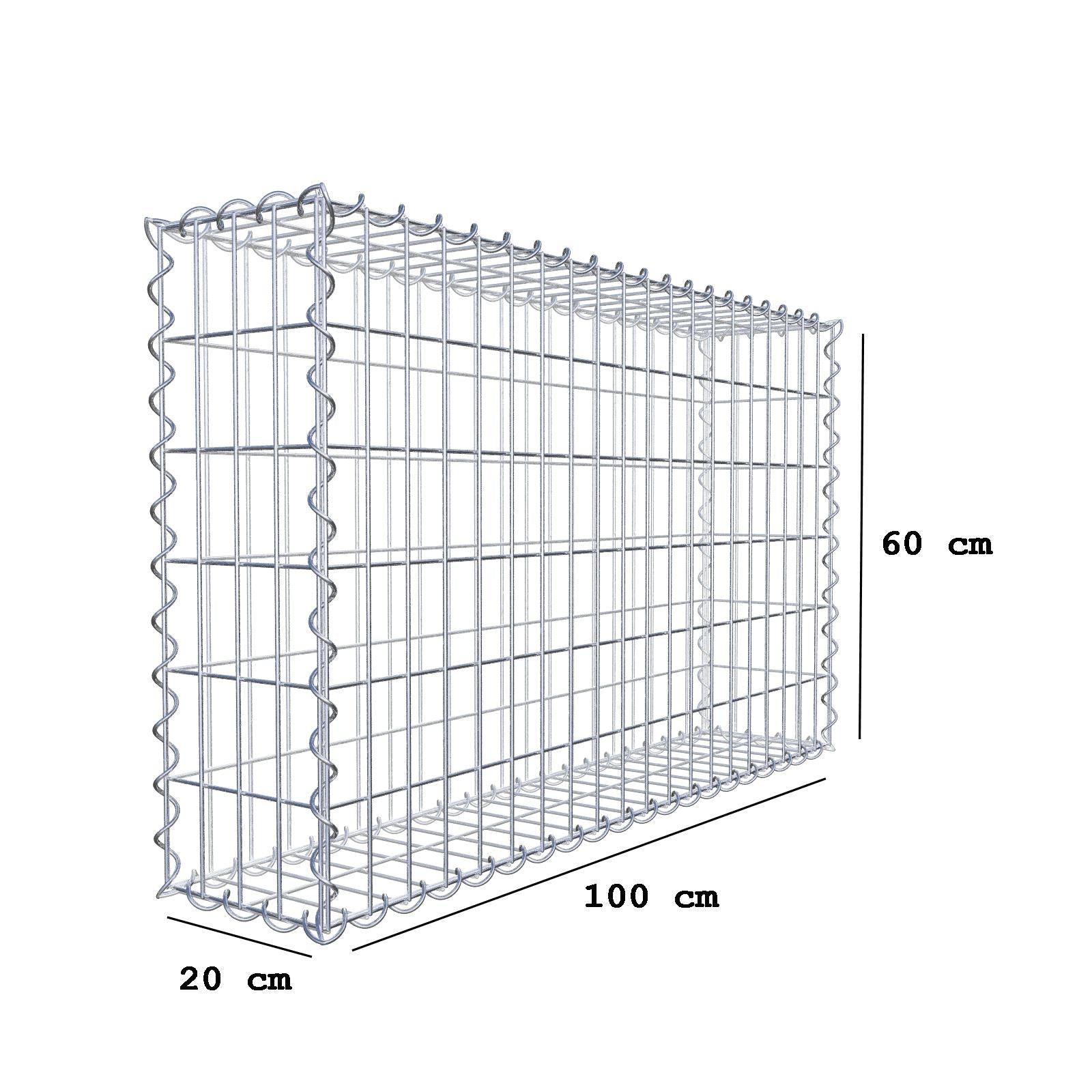 Juego de 2 gaviones 100 cm x 60 cm x 20 cm (L x A x P), malla 5 x 10 cm, espiral
