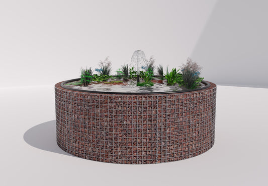 Gabion bassin surélevé rond, diamètre extérieur 232 cm, hauteur 80 cm, mailles 5 x 5 cm, épaisseur de paroi 15 cm