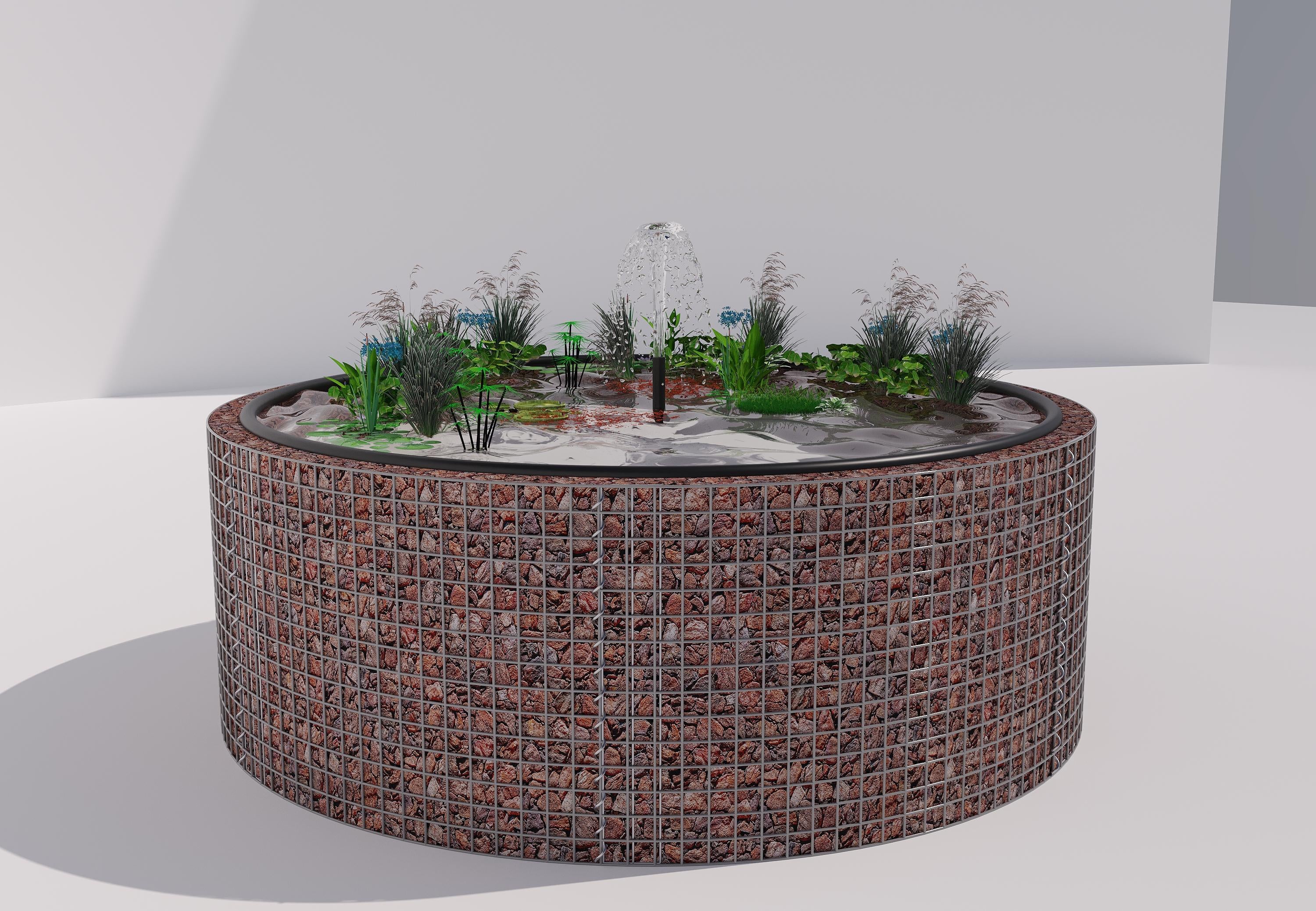 Gabionen Hochteich rund, Außendurchmesser 232 cm, Höhe 80 cm, Maschenweite 5 x 5 cm, Wandstärke 15 cm