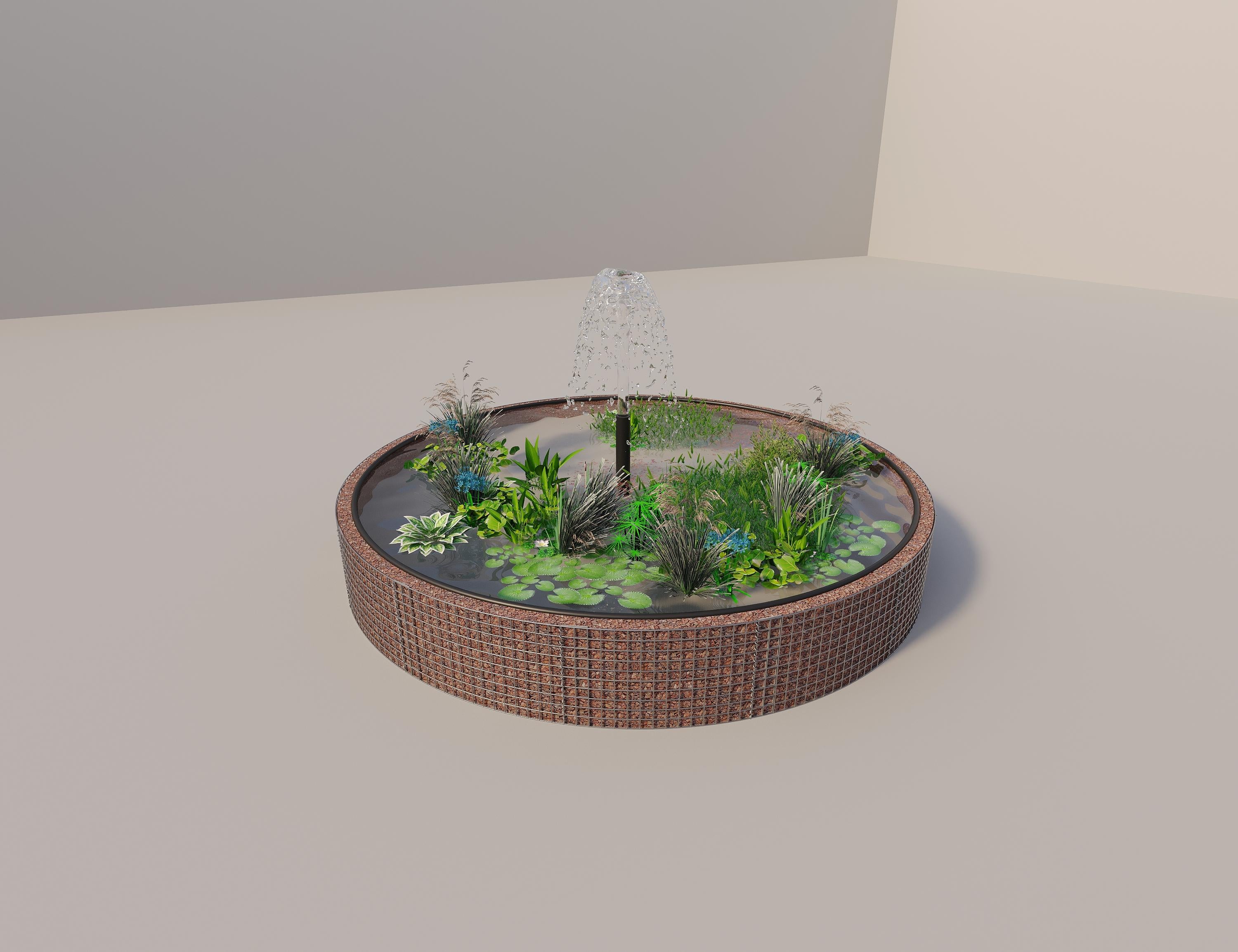 Estanque elevado de gaviones redondo, diámetro exterior 352 cm, altura 50 cm, luz de malla 5 x 5 cm, espesor de pared 15 cm