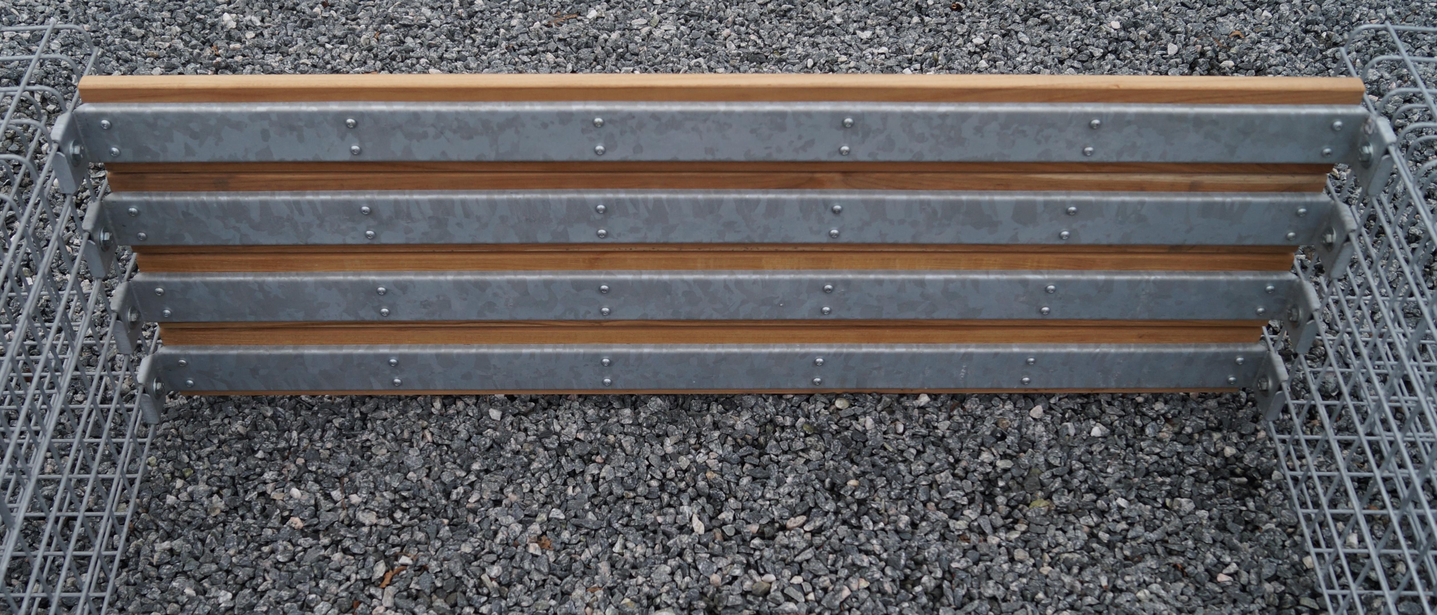 Banco de jardín con 2 gaviones - Madera de cumarú, 200 cm de largo x 60 cm de alto x 37 cm de profundidad, galvanizado, MW 5 x 5 cm