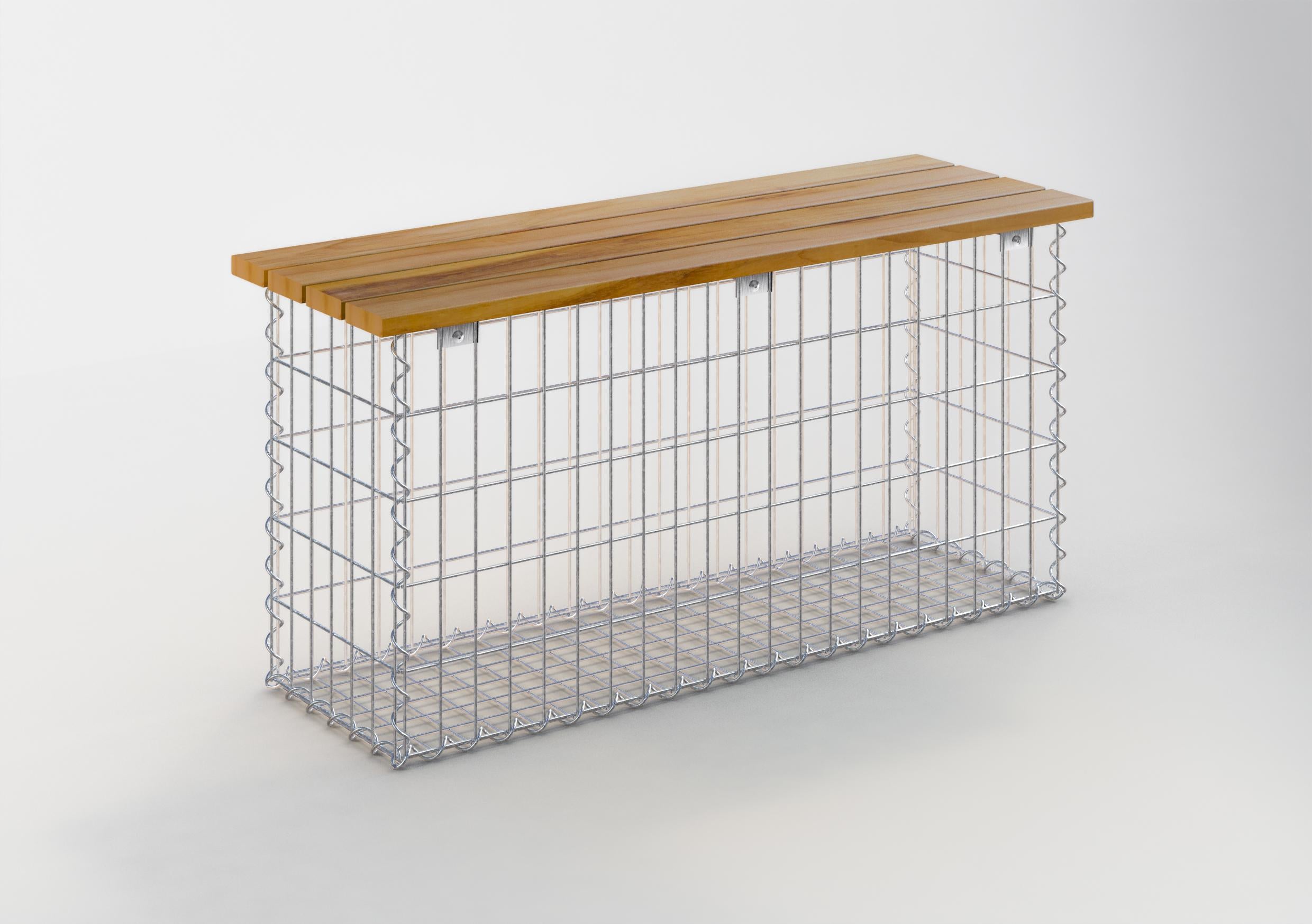 Garden bench spiral gabion 105 x 50 x 30 cm - 3 TEAK MW 5 x 10 cm