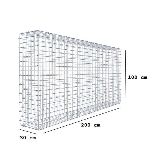Gabion 200 cm x 100 cm x 30 cm (L x H x D), mesh size 5 x 5 cm, spiral ring