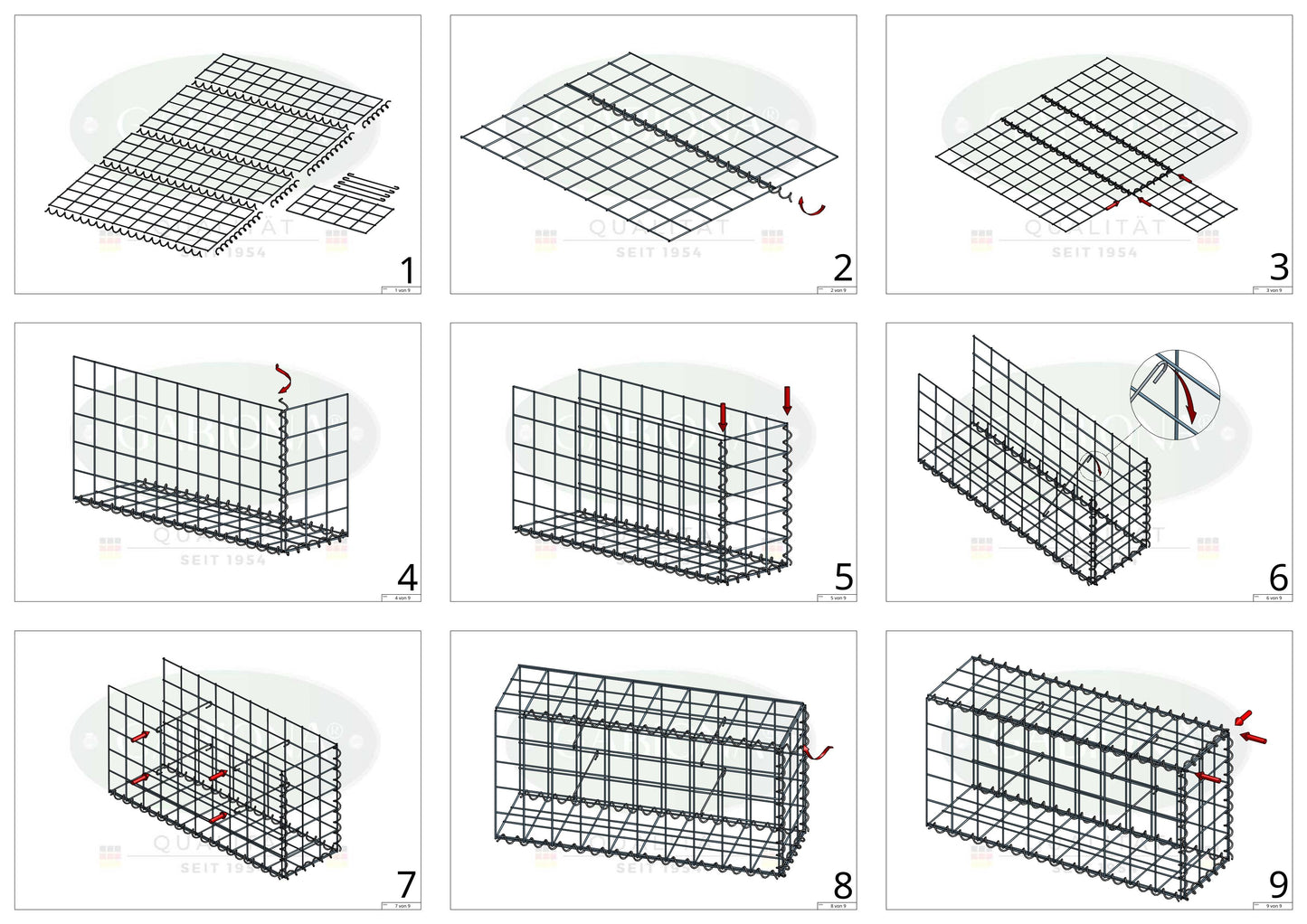 Extra gabion typ 2 100 cm x 20 cm x 30 cm (L x H x D), maskstorlek 10 cm x 10 cm, spiral