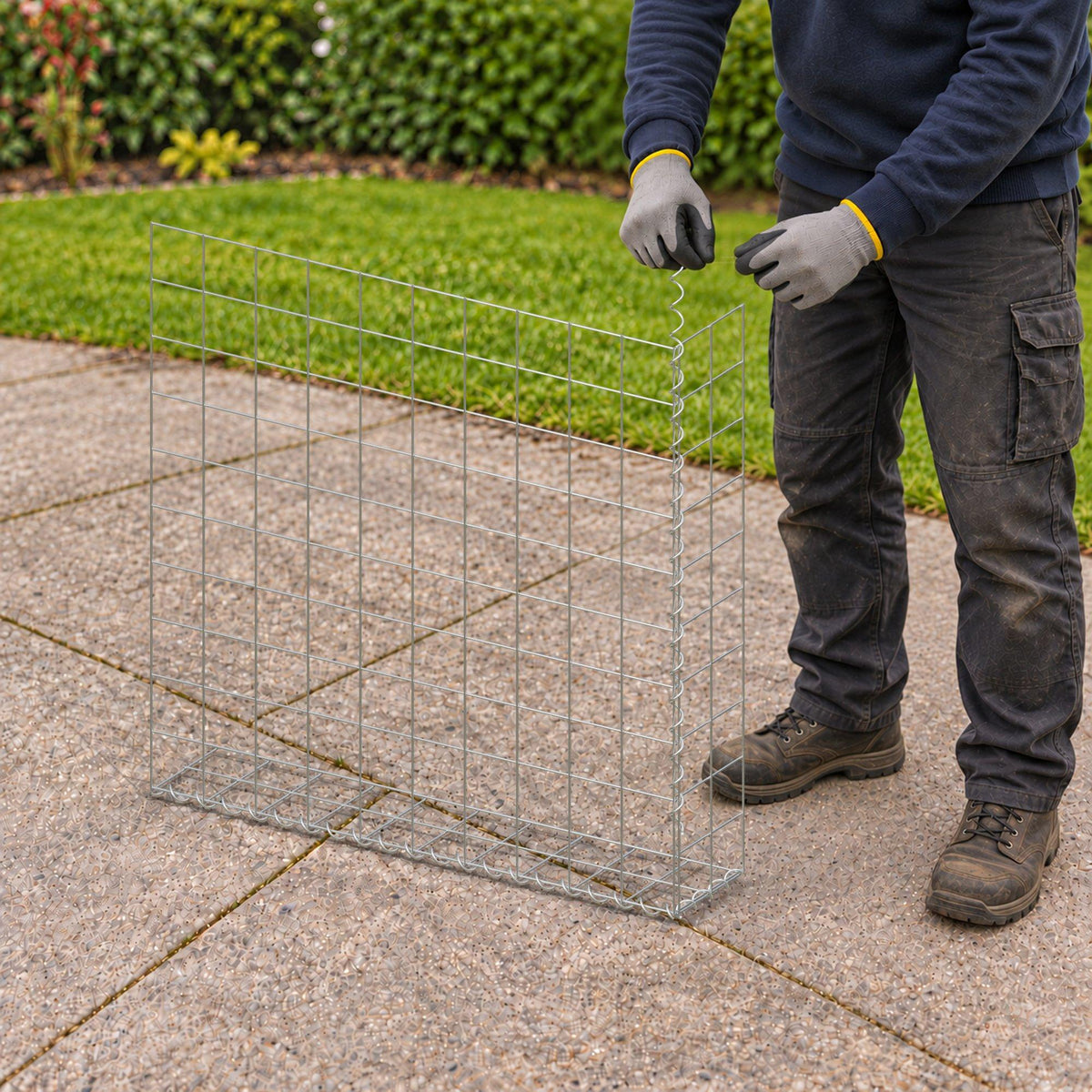 Gabion 100 cm x 100 cm x 20 cm (L x H x D), mesh size 10 cm x 10 cm, spiral