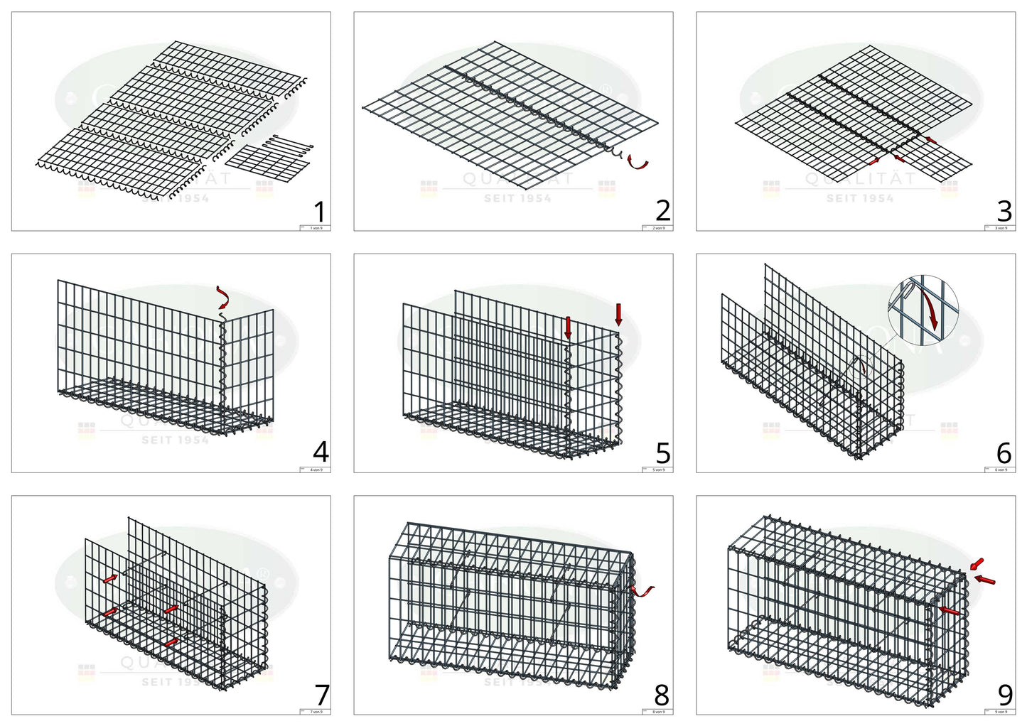 Opvokset gabion type 2 100 cm x 100 cm x 30 cm (L x H x D), maskestørrelse 5 cm x 10 cm, spiral