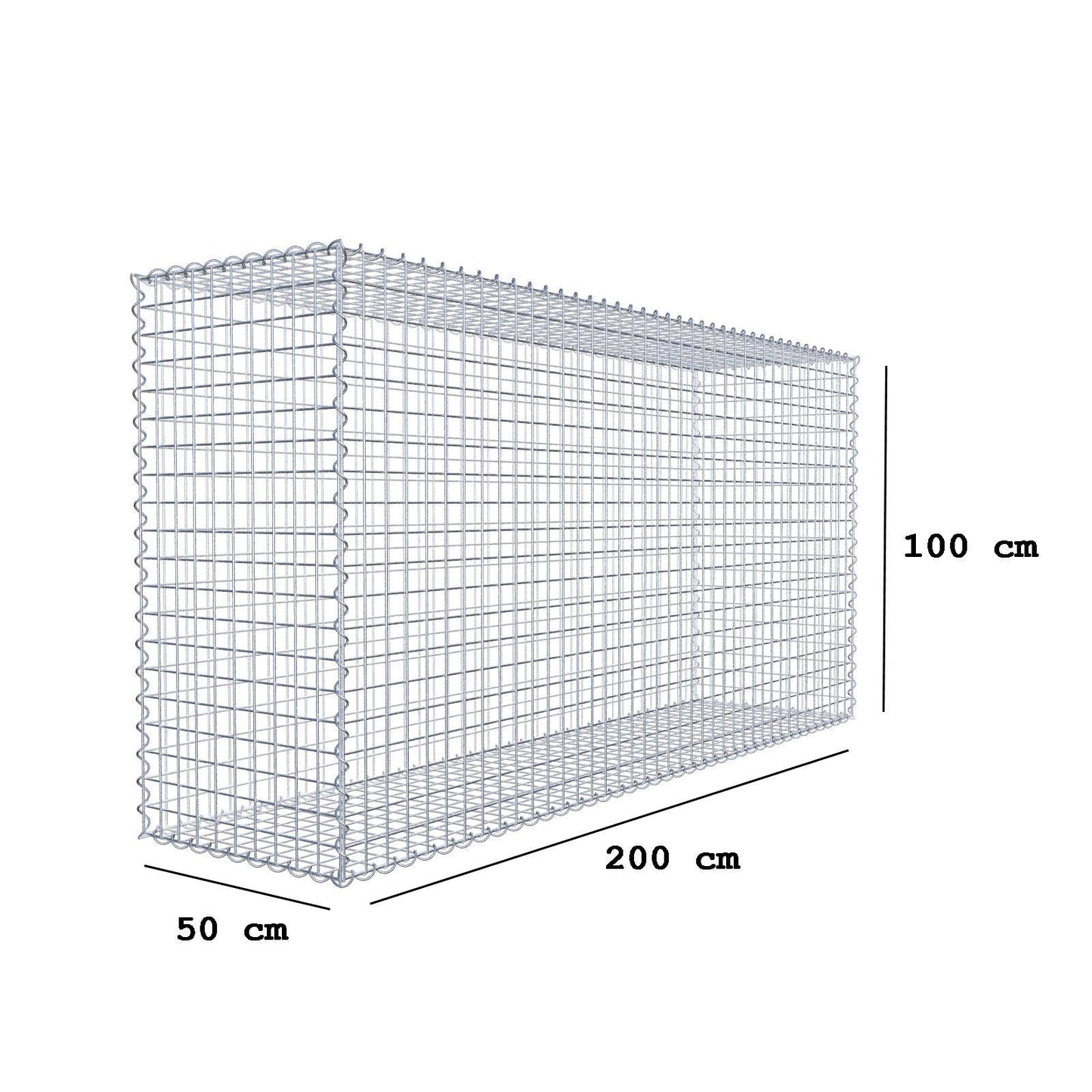 Gabion 200 cm x 100 cm x 50 cm (L x H x P), mailles 5 cm x 5 cm, spirale