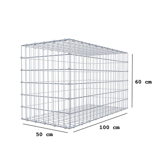 Gabione 100 cm x 60 cm x 50 cm (L x H x T), Maschenweite 5 x 10 cm, Spiralring