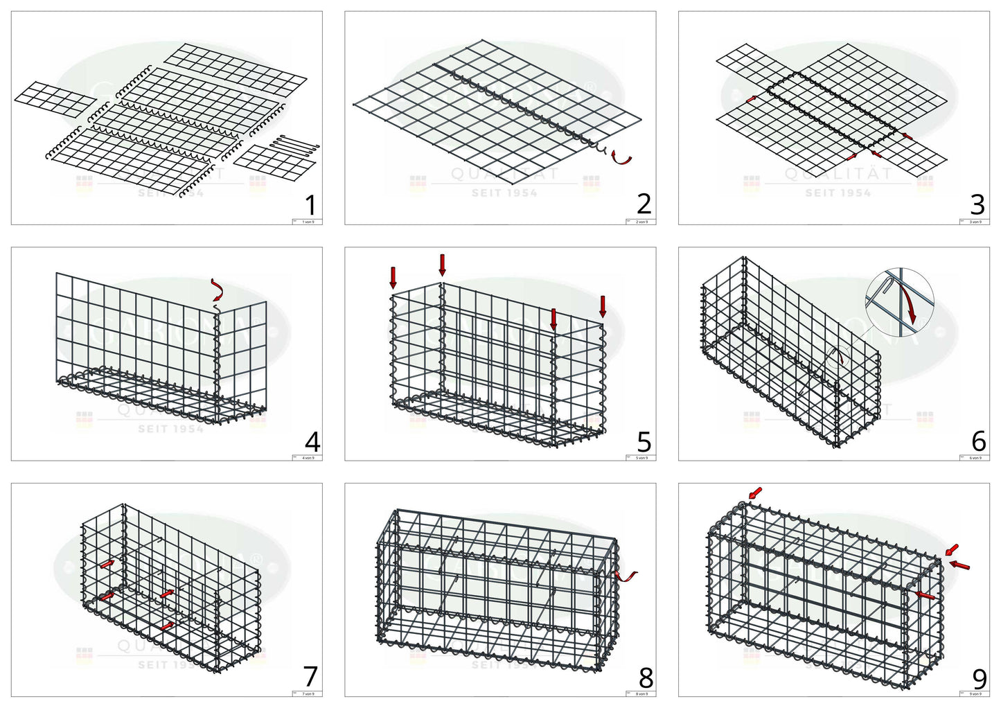 Gabião 100 cm x 60 cm x 50 cm (C x A x P), malhagem 10 cm x 10 cm, espiral