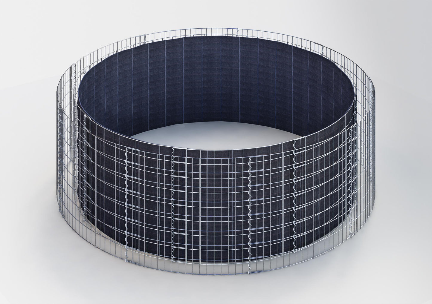 Rund højbed, udvendig diameter 262 cm, højde 80 cm, maskestørrelse 5 x 10 cm, vægtykkelse 15 cm