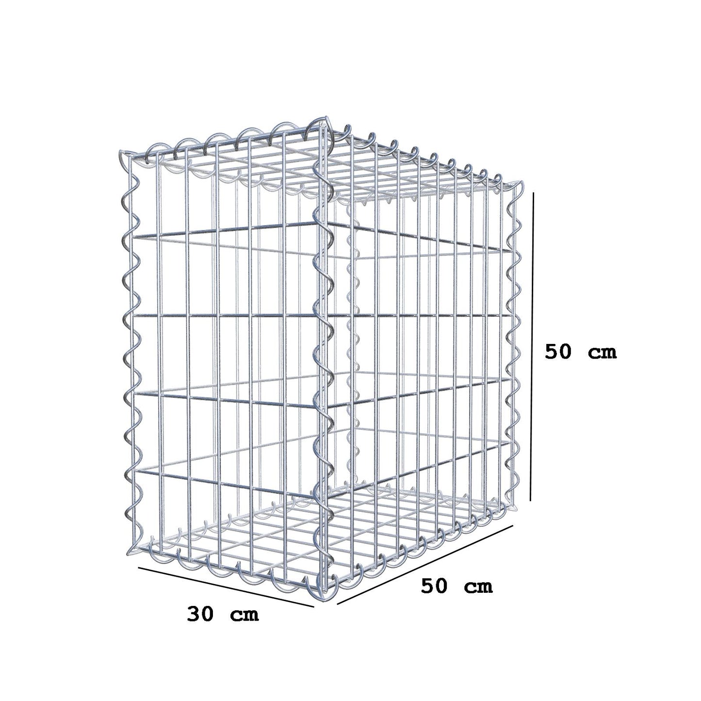 Gabion 50 cm x 50 cm x 30 cm (L x H x D), maskstorlek 5 cm x 10 cm, spiral