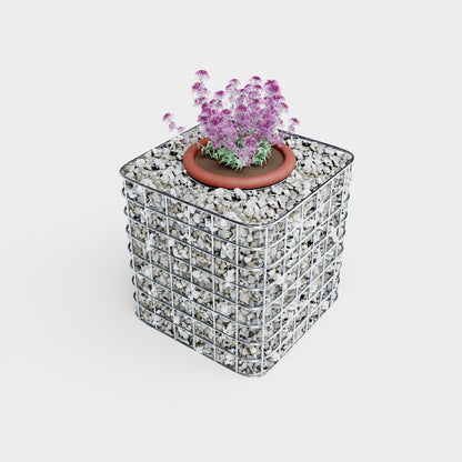 Columna de flores altura 42 cm base 42 x 42 cm MW 5 x 5 cm, galvanizada en caliente incl. maceta redonda - marrón