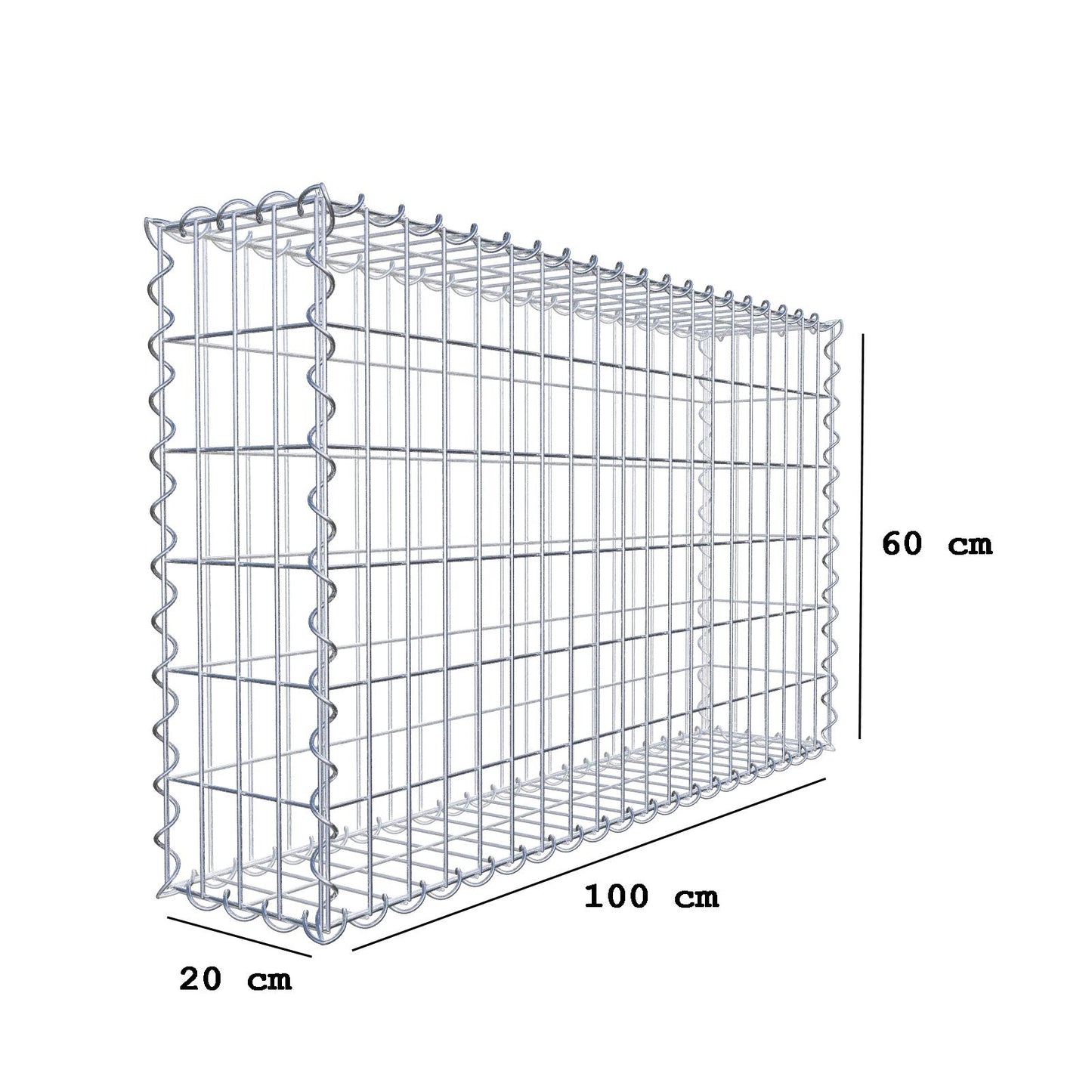 Gabion 100 cm x 60 cm x 20 cm (L x H x D), maskstorlek 5 cm x 10 cm, spiral
