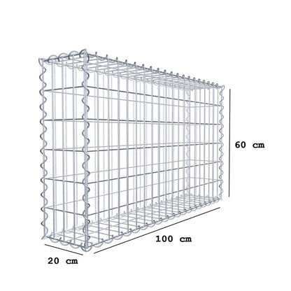 Gabion 100 cm x 60 cm x 20 cm (L x H x D), maskstorlek 5 cm x 10 cm, spiral