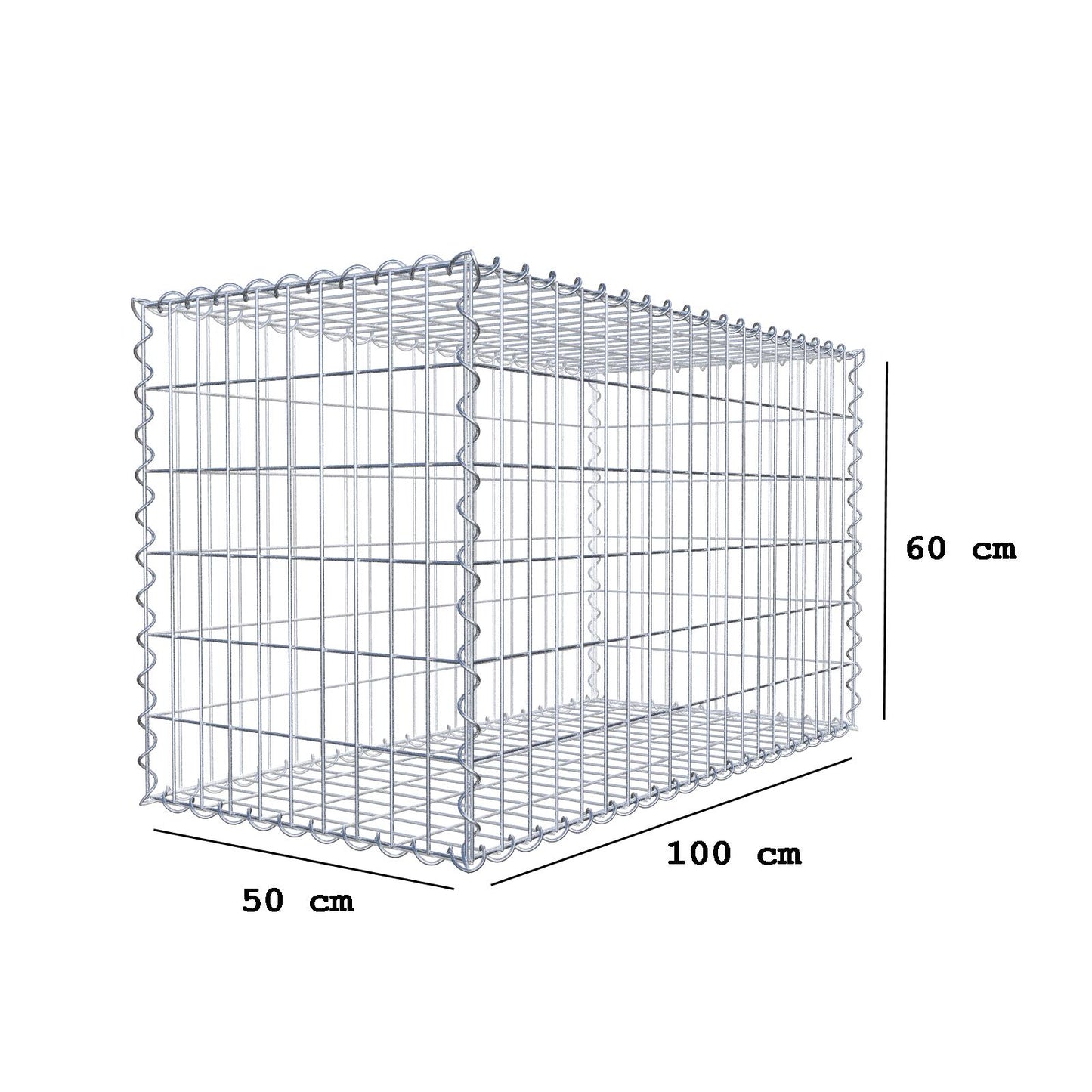 Gabion 100 cm x 60 cm x 50 cm (L x H x P), mailles 5 cm x 10 cm, spirale