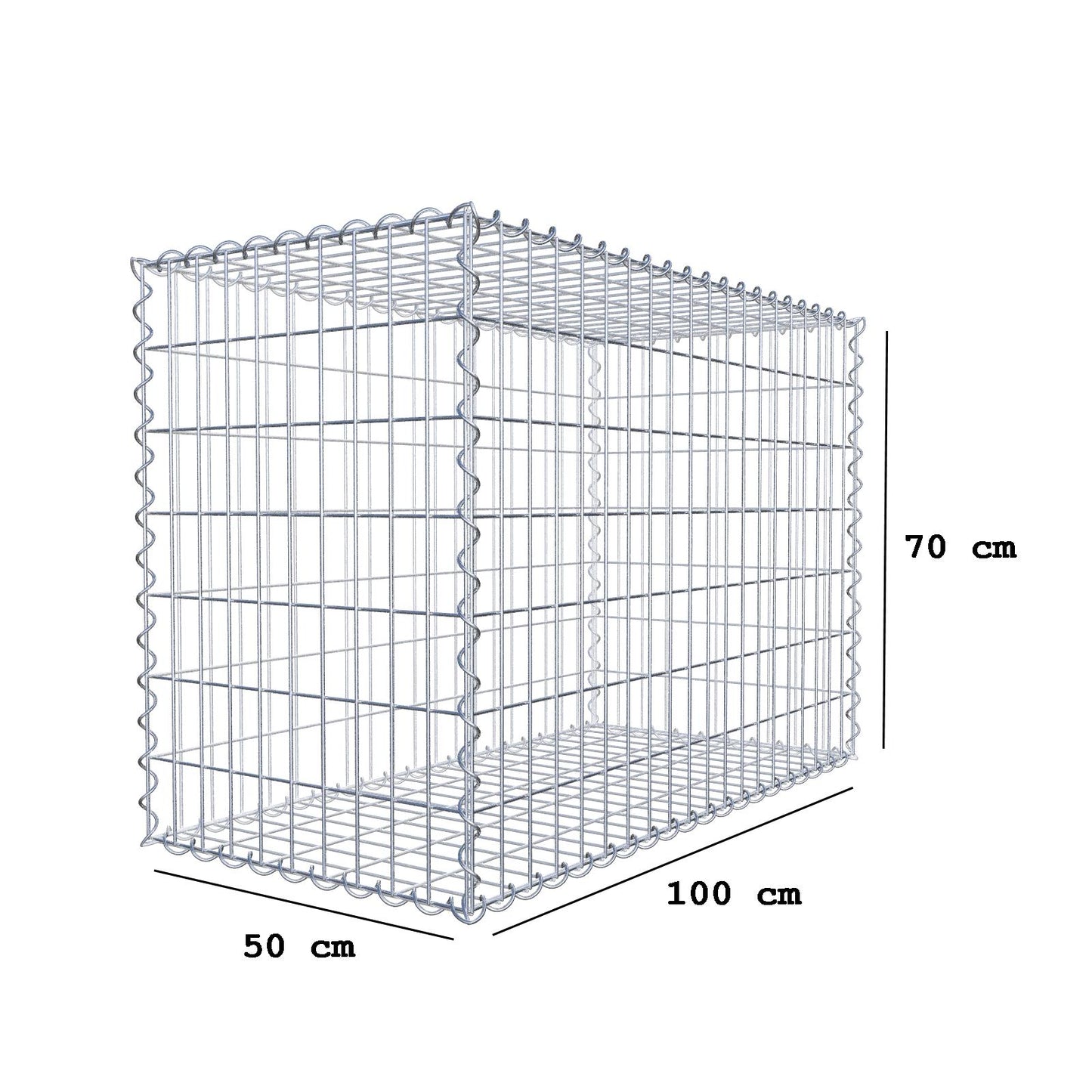 Gabion 100 cm x 70 cm x 50 cm (L x H x D), maskstorlek 5 cm x 10 cm, spiral