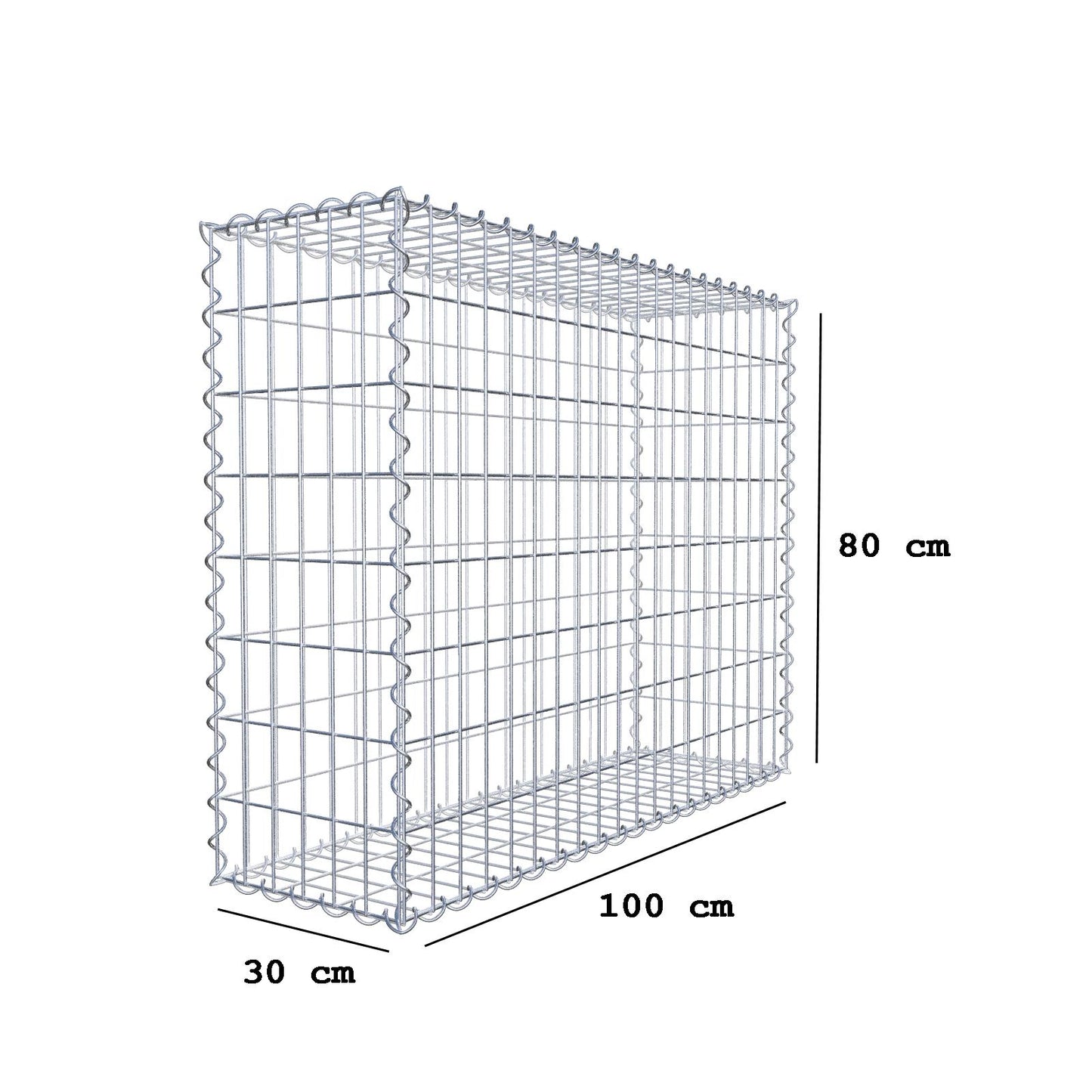 Gabion 100 cm x 80 cm x 30 cm (L x H x D), maskstorlek 5 cm x 10 cm, spiral