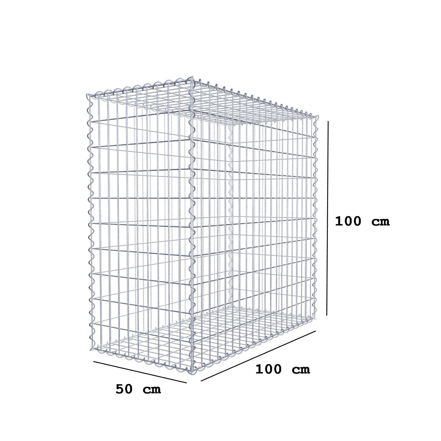 Gabion 100 cm x 100 cm x 50 cm (L x H x D), maskstorlek 5 cm x 10 cm, spiral
