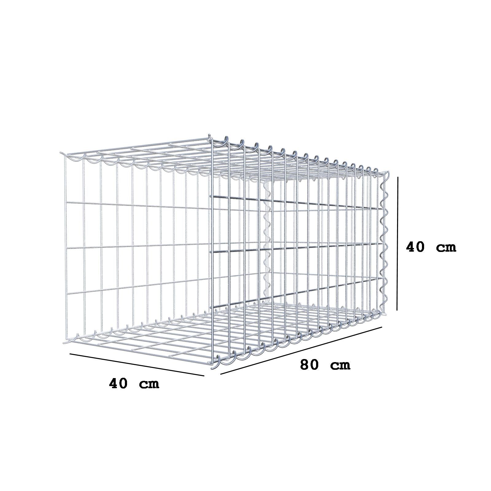 Gabião tipo 2 80 cm x 40 cm x 40 cm (C x A x P), malhagem 5 cm x 10 cm, espiral