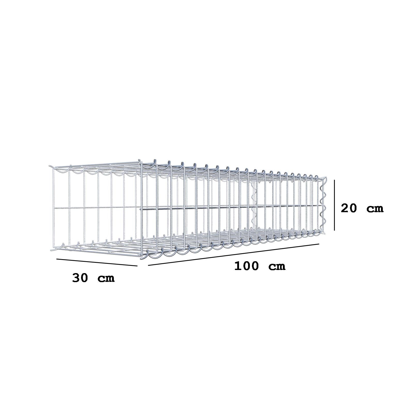 Gabião tipo 2 100 cm x 20 cm x 30 cm (C x A x P), malhagem 5 cm x 10 cm, espiral