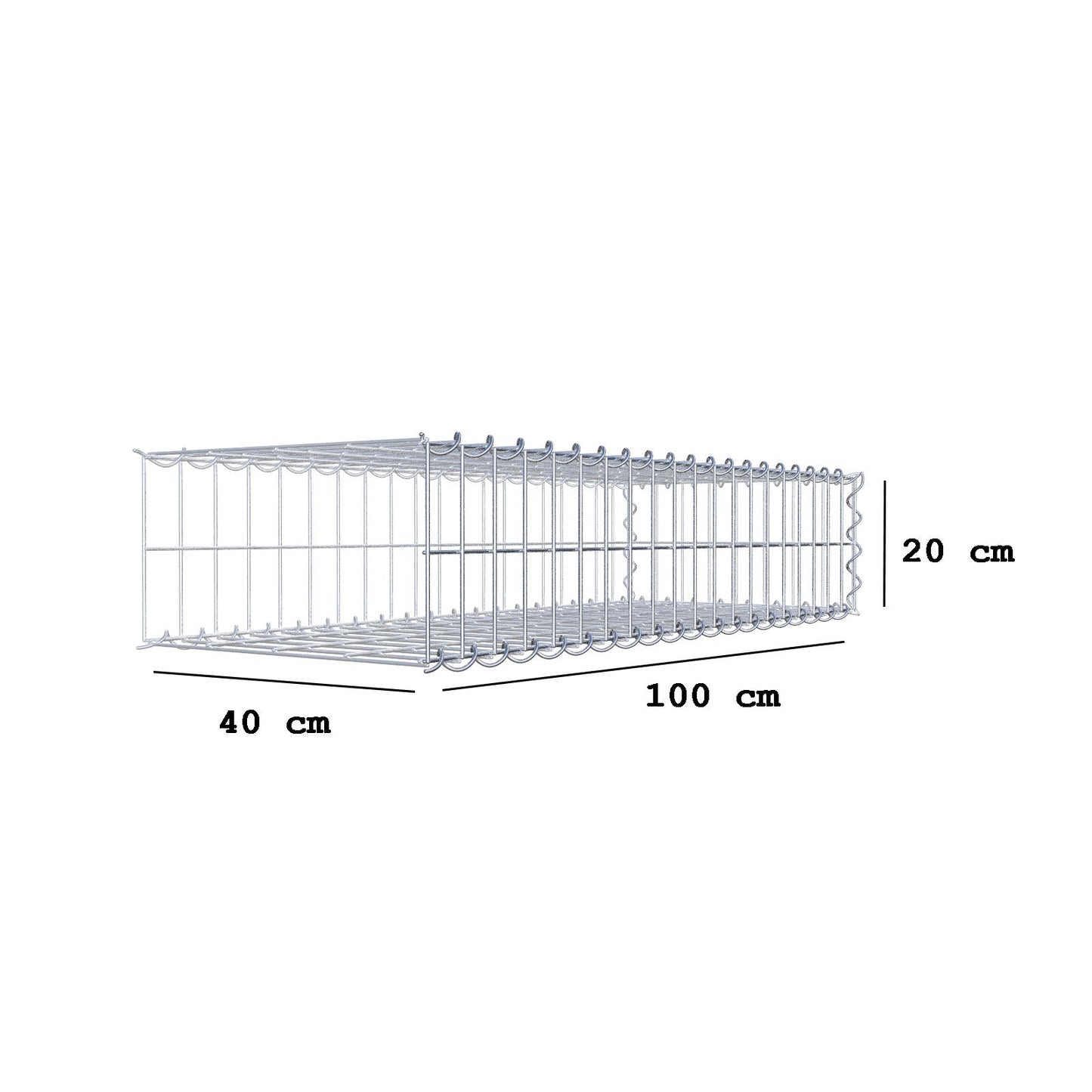 Gavión complementario tipo 2 100 cm x 20 cm x 40 cm (L x A x P), malla 5 cm x 10 cm, espiral