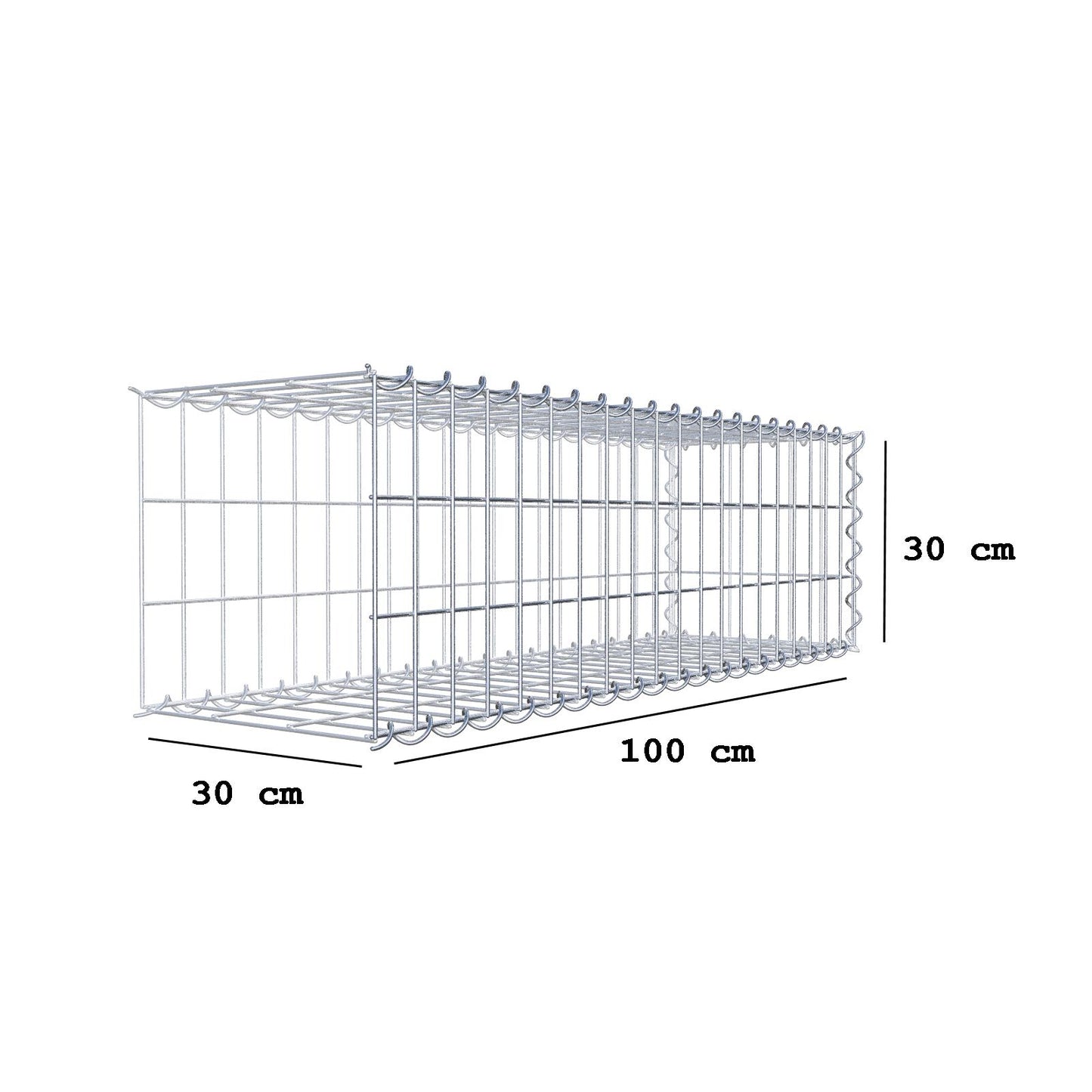 Gavión complementario tipo 2 100 cm x 30 cm x 30 cm (L x A x P), malla 5 cm x 10 cm, espiral