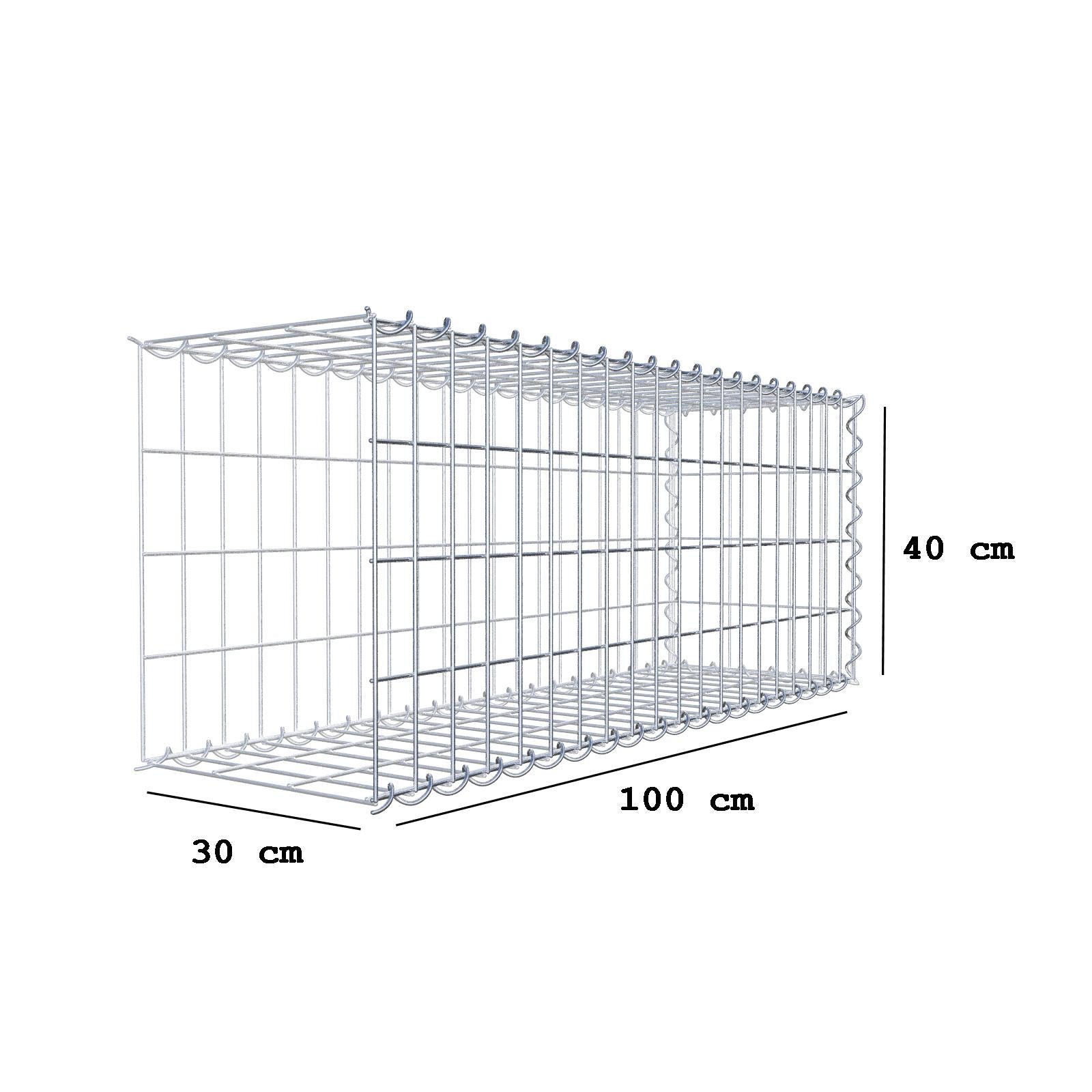 Gabião tipo 2 100 cm x 40 cm x 30 cm (C x A x P), malhagem 5 cm x 10 cm, espiral
