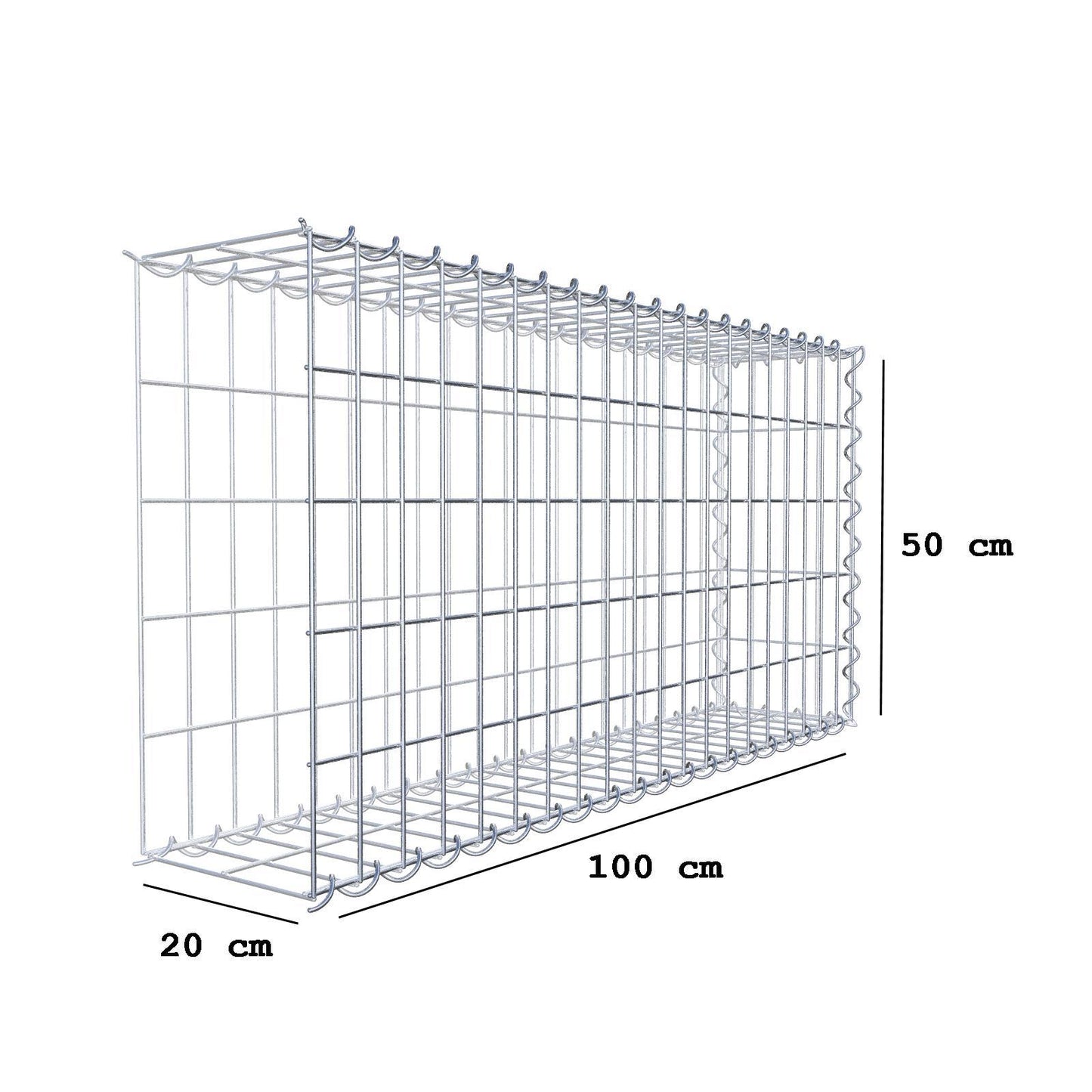 Gabion rapporté type 2 100 cm x 50 cm x 20 cm (L x H x P), mailles 5 cm x 10 cm, spirale