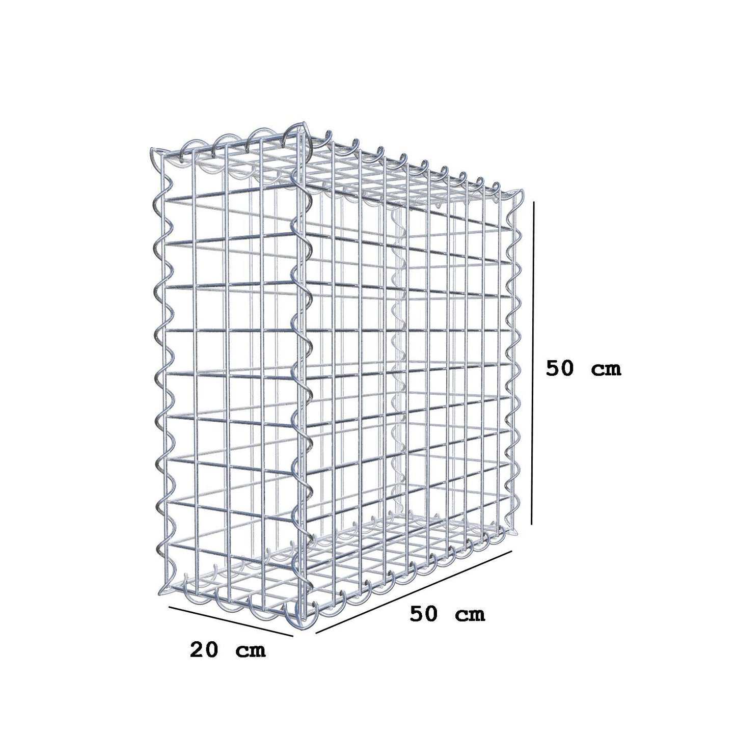 Gabion 50 cm x 50 cm x 20 cm (L x H x D), mesh size 5 cm x 5 cm, spiral