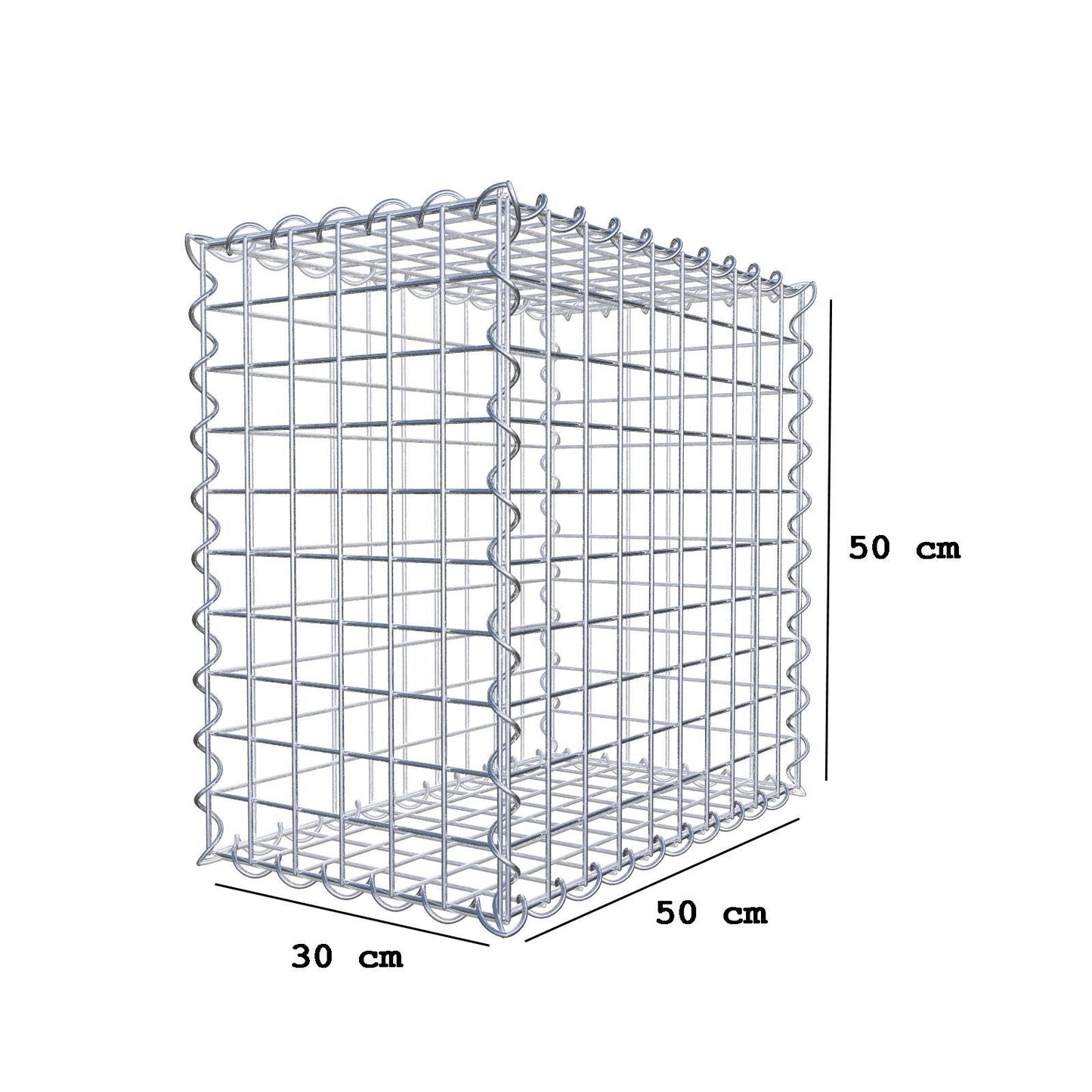 Gabion 50 cm x 50 cm x 30 cm (L x H x D), maskstorlek 5 cm x 5 cm, spiral
