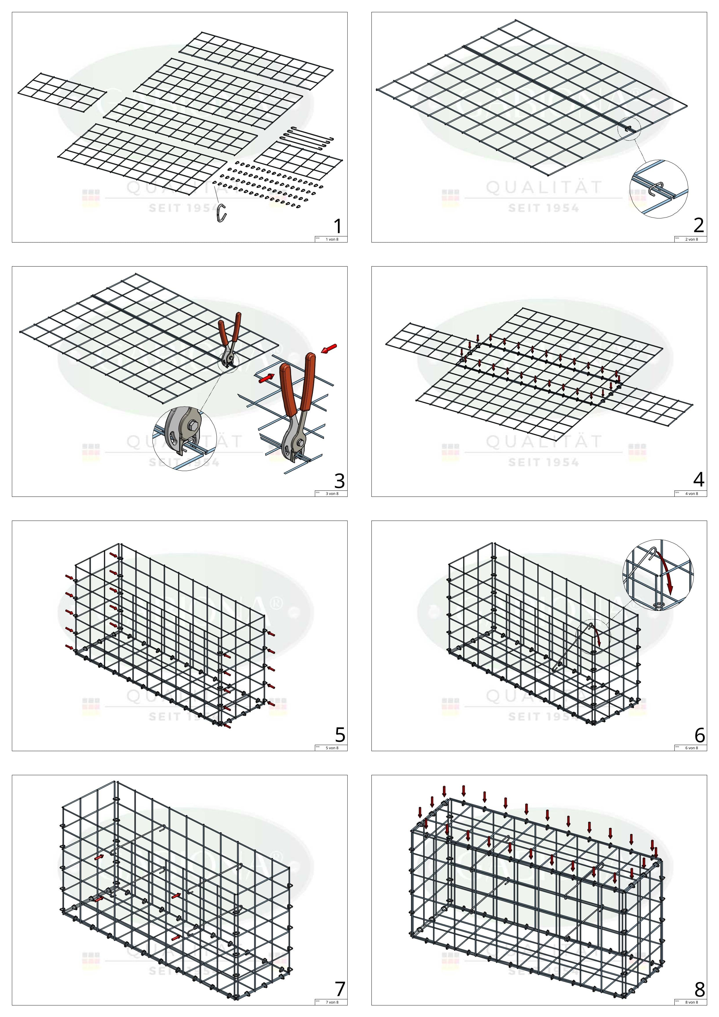 Gabion 100 cm x 90 cm x 50 cm (L x H x D), mesh size 10 cm x 10 cm, C-ring