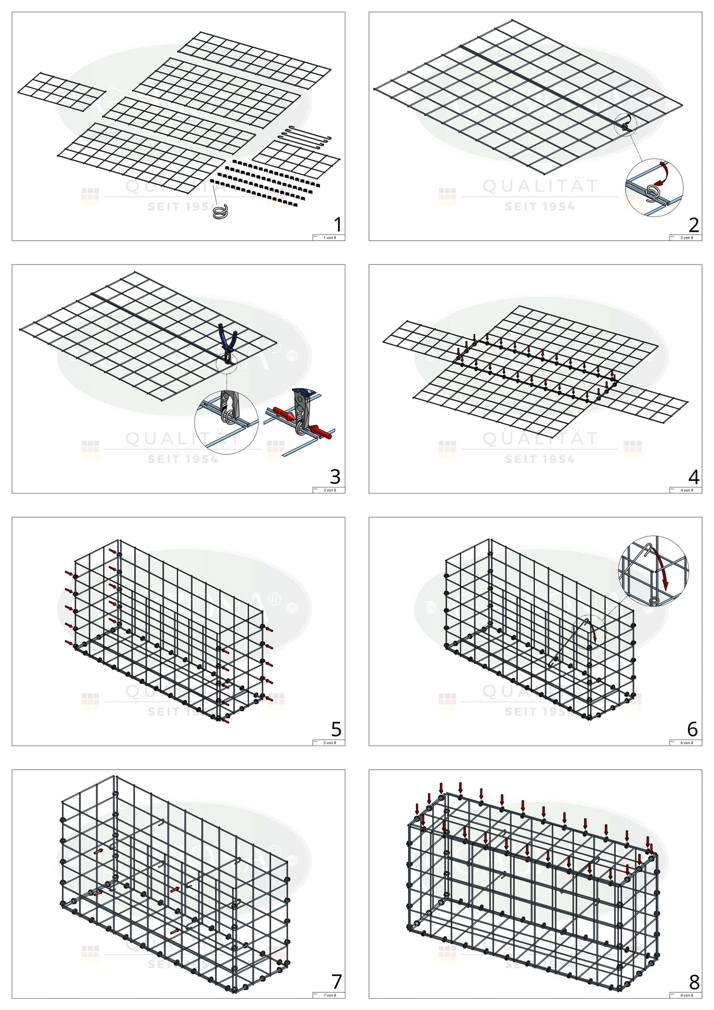 Gabion 100 cm x 50 cm x 20 cm (L x H x D), mesh size 10 x 10 cm, spiral ring